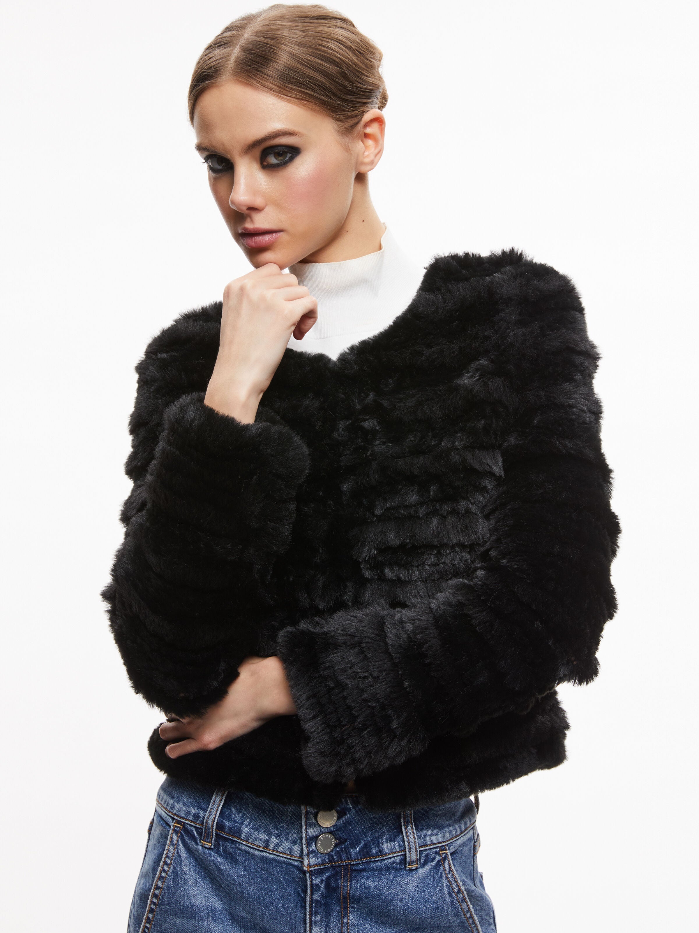 FAWN FAUX FUR JACKET-Black-ALICE + OLIVIA