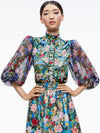 ILAN SMOCKED SLEEVE BUTTON FRONT BLOUSE-BREEZE FLORAL SM-ALICE + OLIVIA