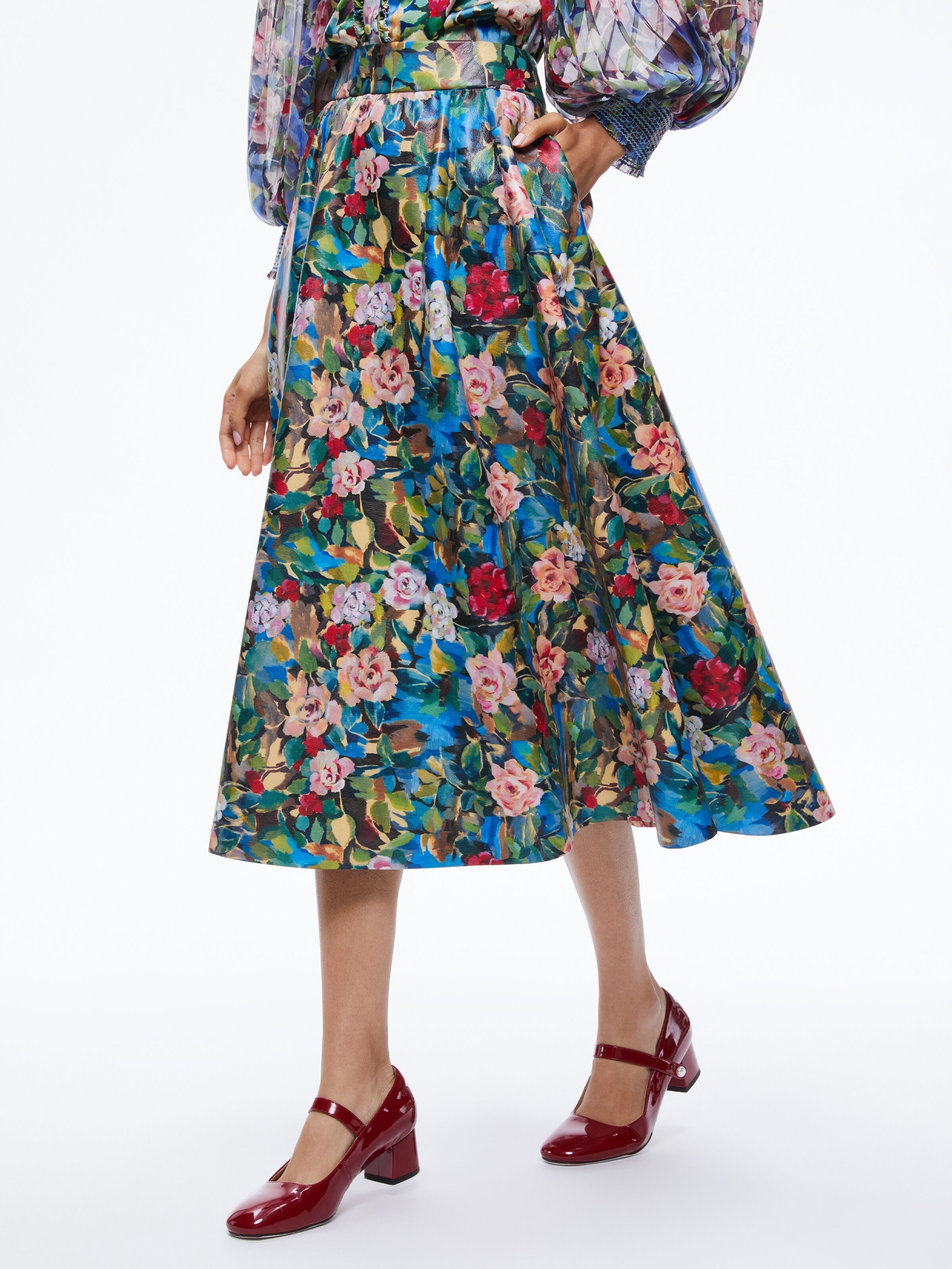 EARLA VEGAN LEATHER FLARE SKIRT-ALICE + OLIVIA