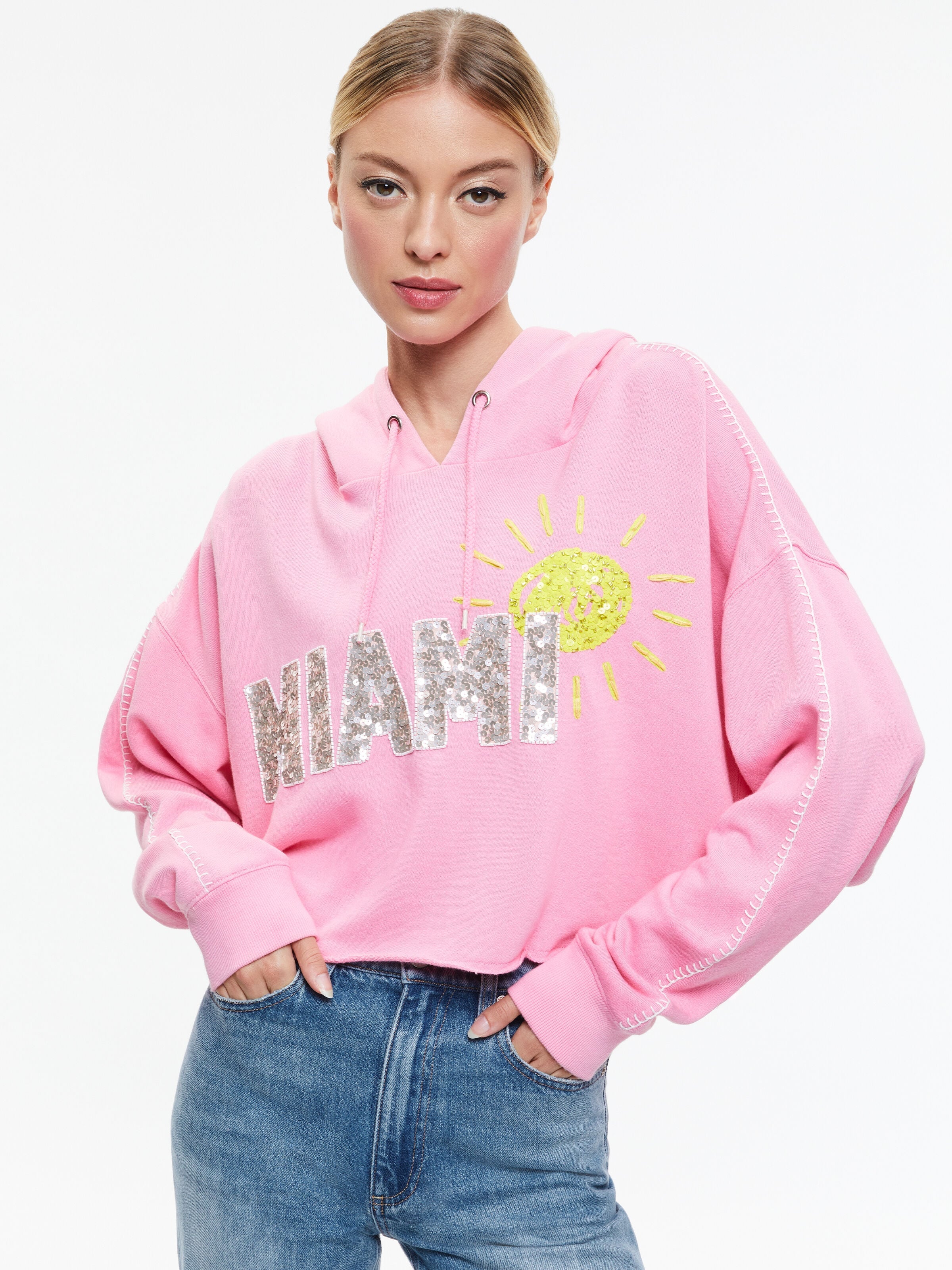 SUNNY BOXY CROPPED HOODIE-BALLET SLIPPER-ALICE + OLIVIA