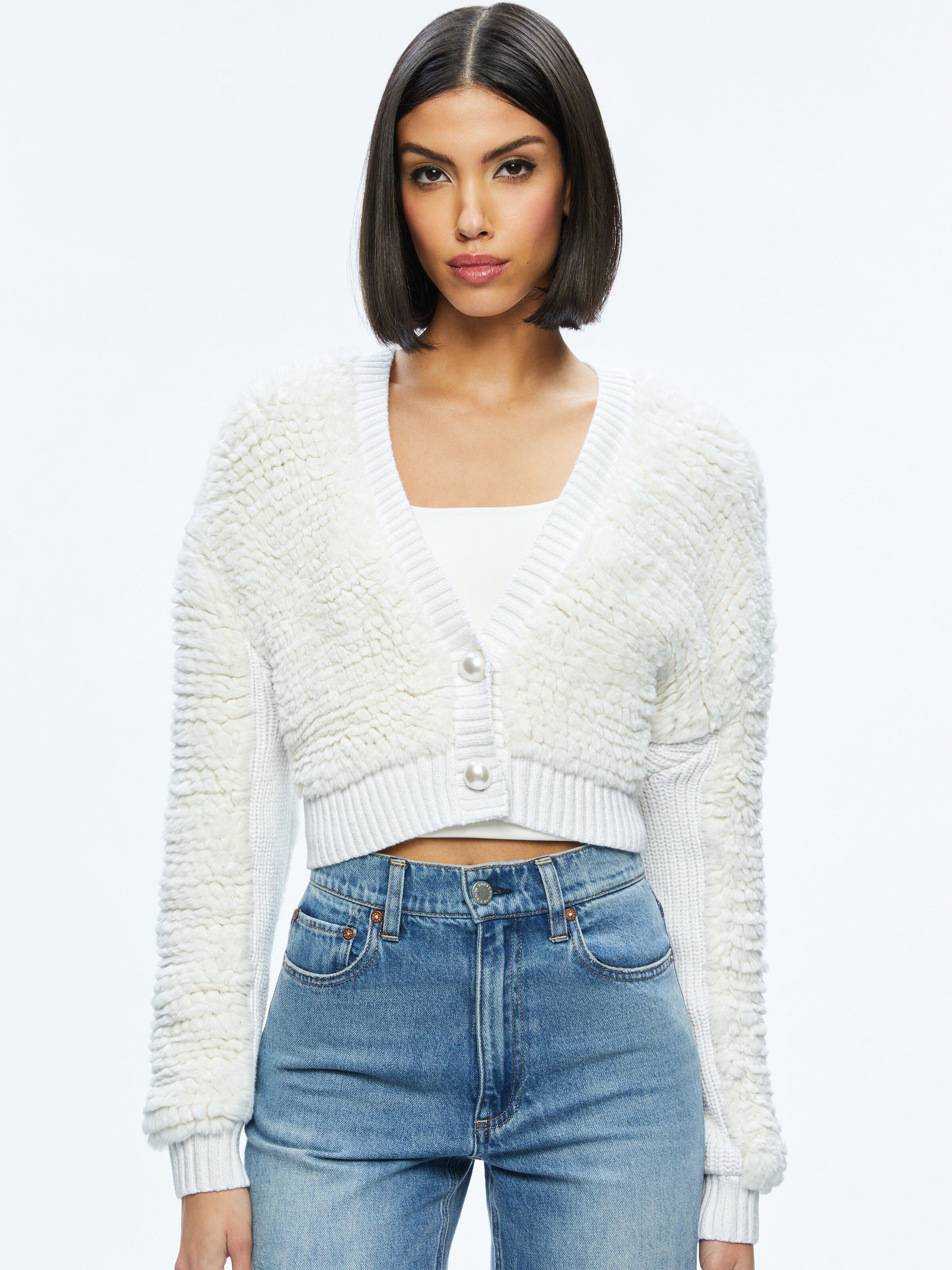 CASILDA FAUX FUR CROPPED CARDIGAN-ALICE + OLIVIA