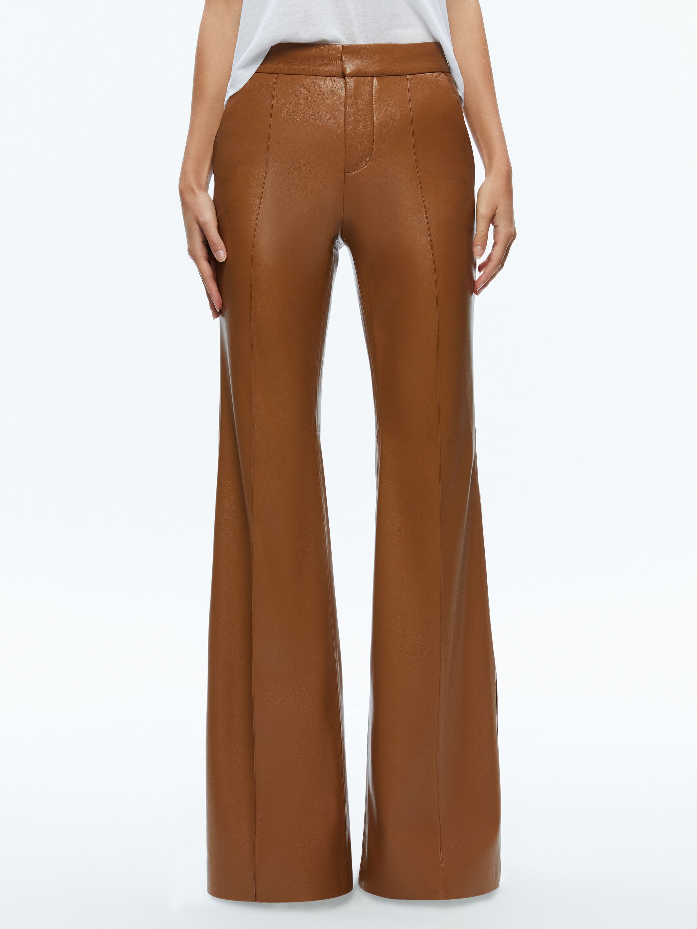 DANETTE VEGAN LEATHER SPLIT HEM TROUSERS-CAMEL-ALICE + OLIVIA