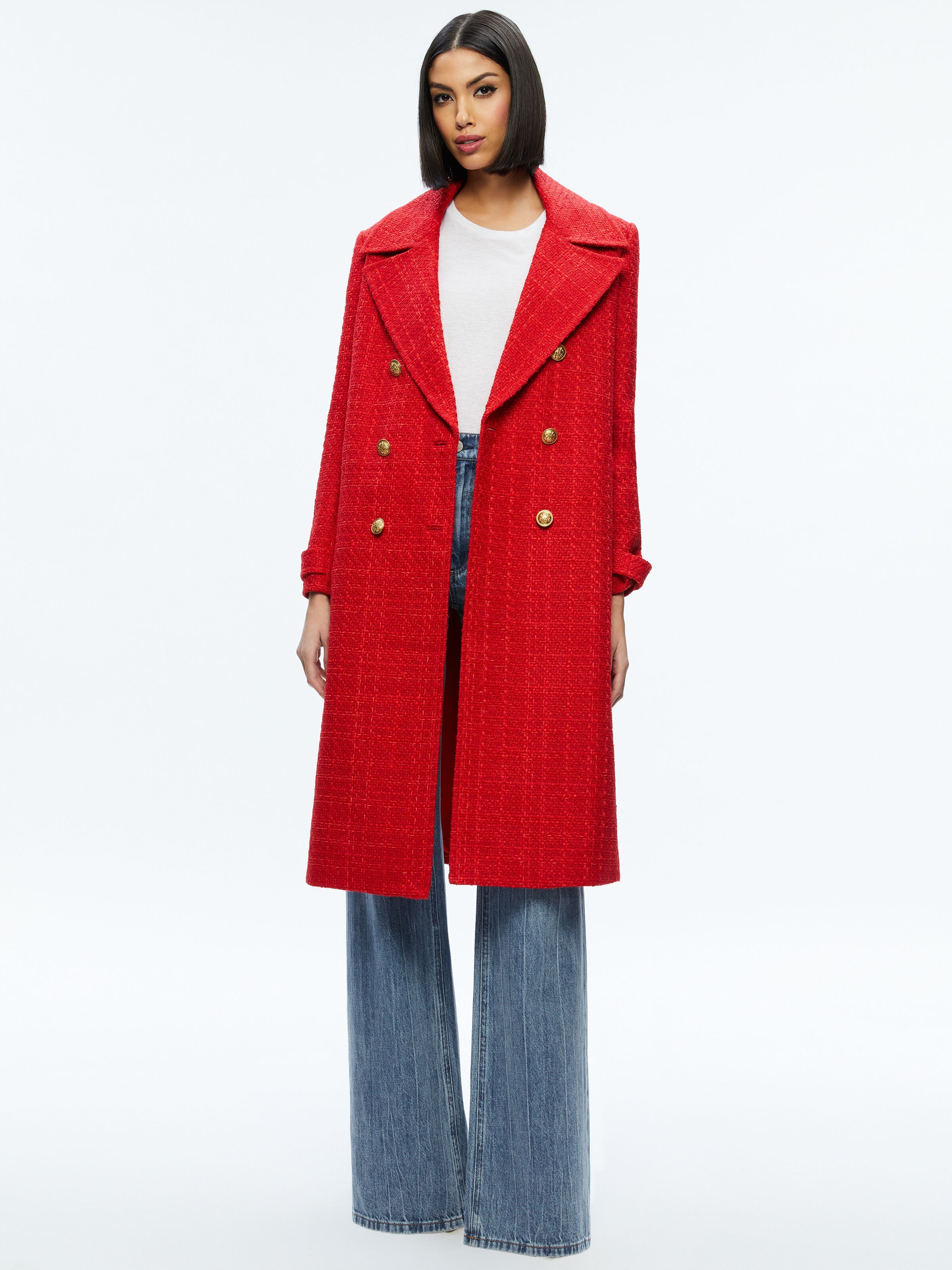 NICHOLAS DOUBLE BREASTED COAT-BRIGHT RUBY-ALICE + OLIVIA