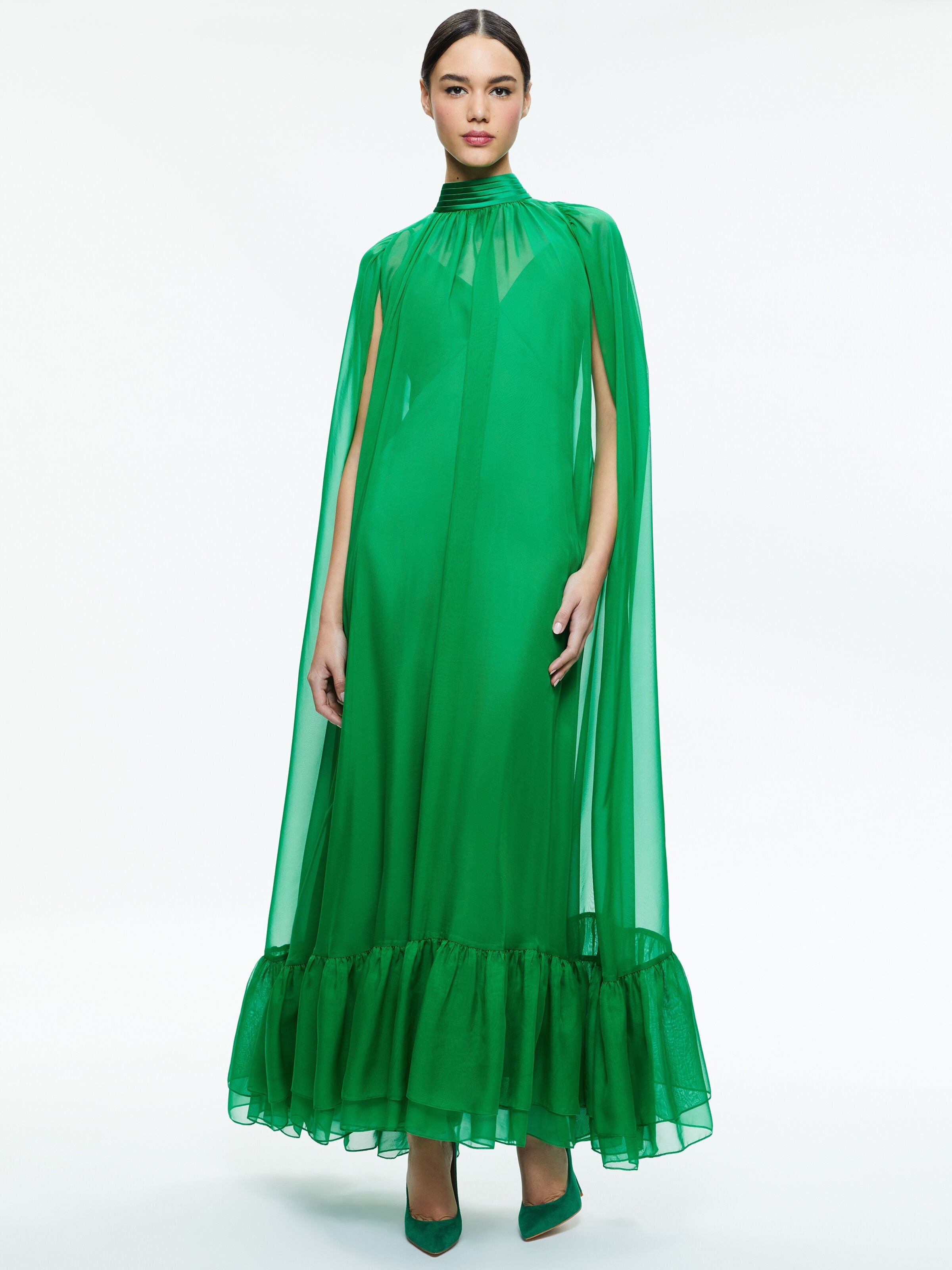 LANELLE MAXI CAPE DRESS-LIGHT EMERALD-ALICE + OLIVIA