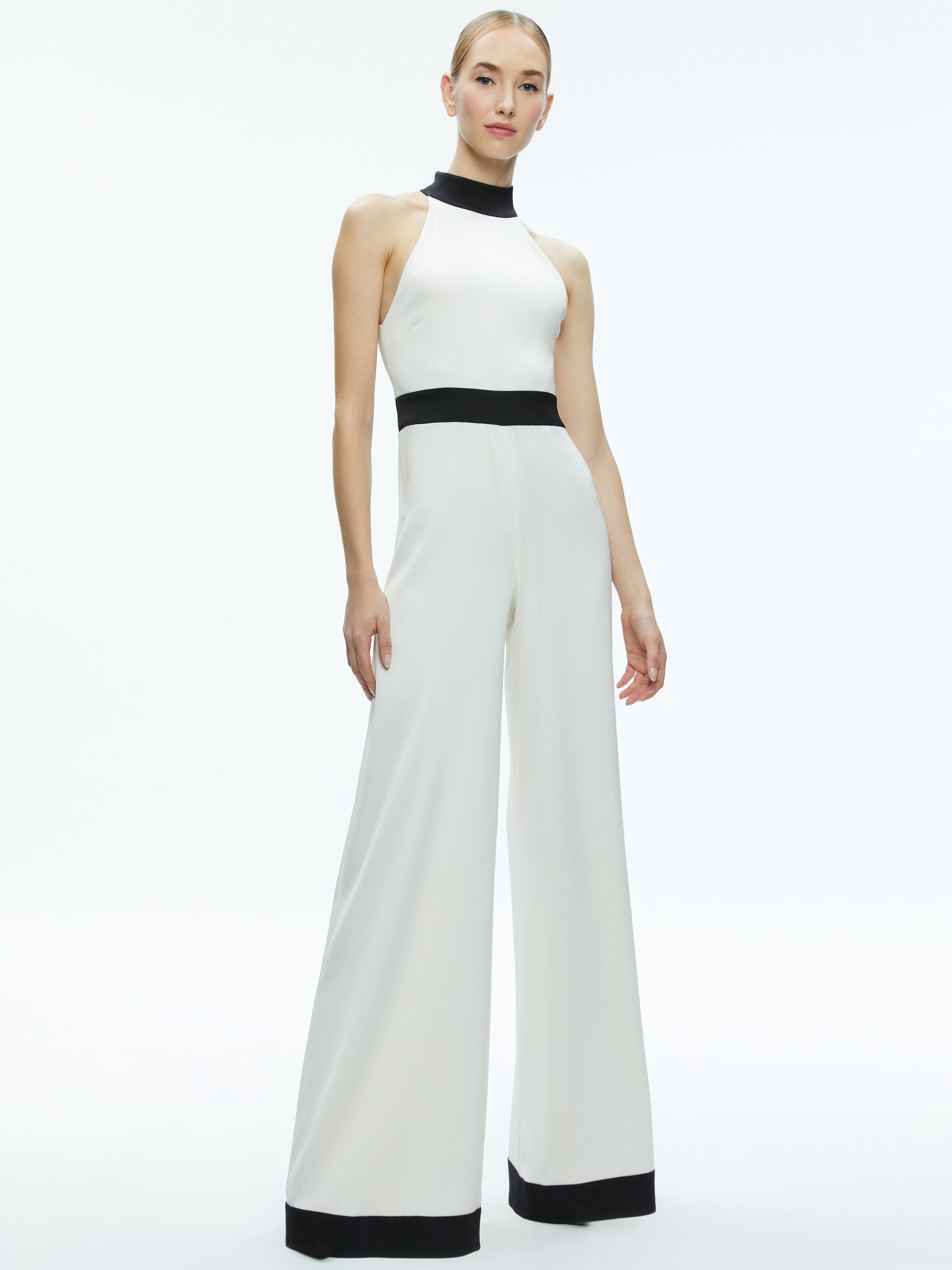 CATALINE HIGH NECK WIDE LEG JUMPSUIT-OFF WHITE/BLACK-ALICE + OLIVIA