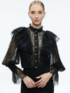 DELPHA RUFFLE LACE BLOUSON SLEEVE CROPPED TOP-Black-ALICE + OLIVIA