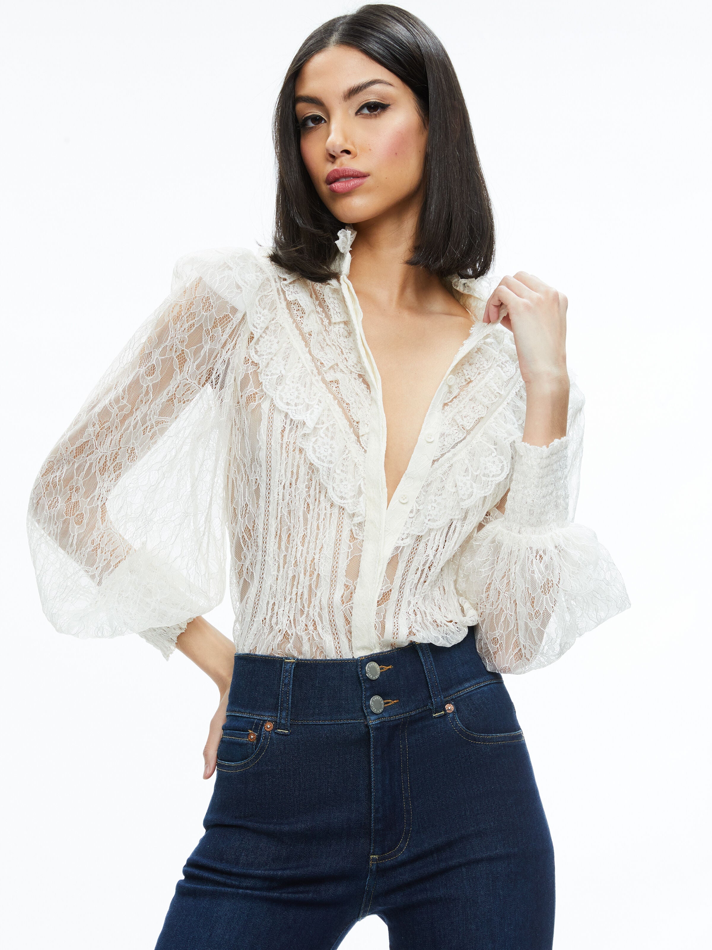 RHEBA LACE BLOUSE-ALICE + OLIVIA