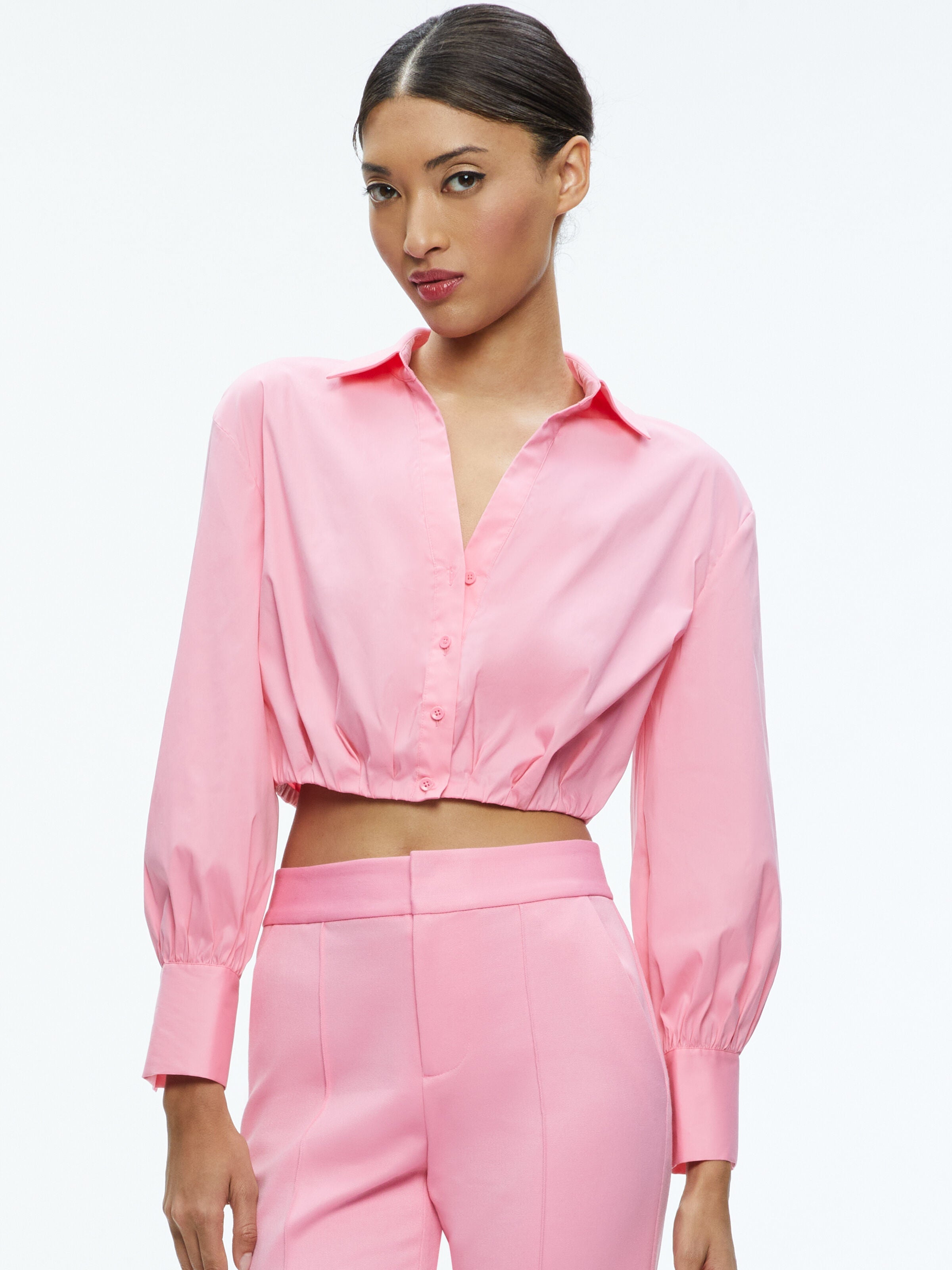TRUDY CROPPED BUTTON DOWN-ALICE + OLIVIA