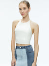 JAYMEE VEGAN LEATHER CROPPED  HALTER TOP-OFF WHITE-ALICE + OLIVIA