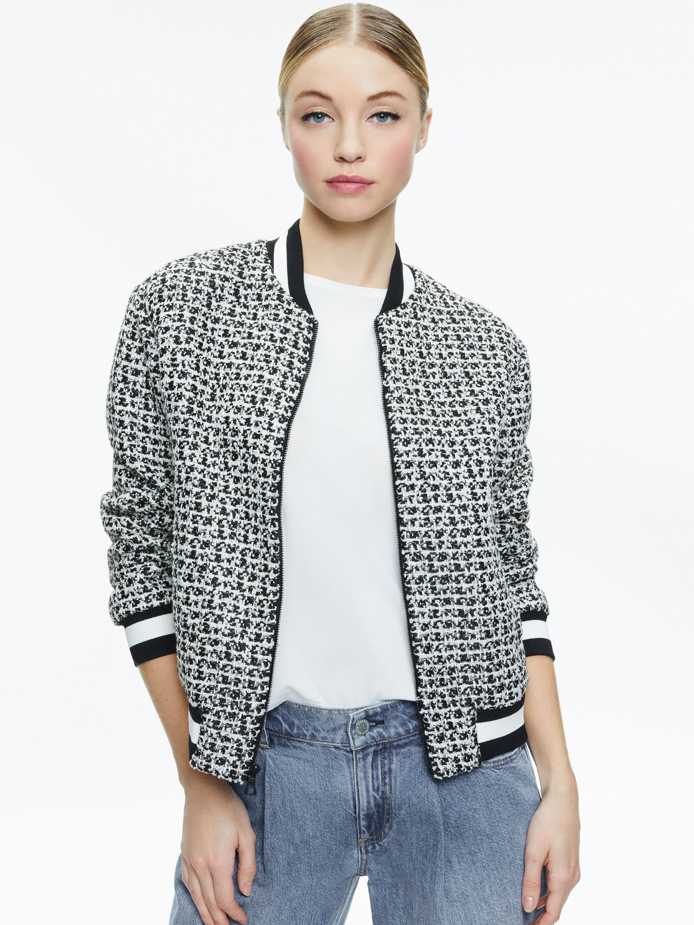 FELISA VARSITY BOMBER JACKET-BLACK/OFF WHITE-ALICE + OLIVIA