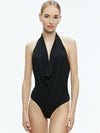 DANI HALTER DEEP COWL NECK BODYSUIT-Black-ALICE + OLIVIA