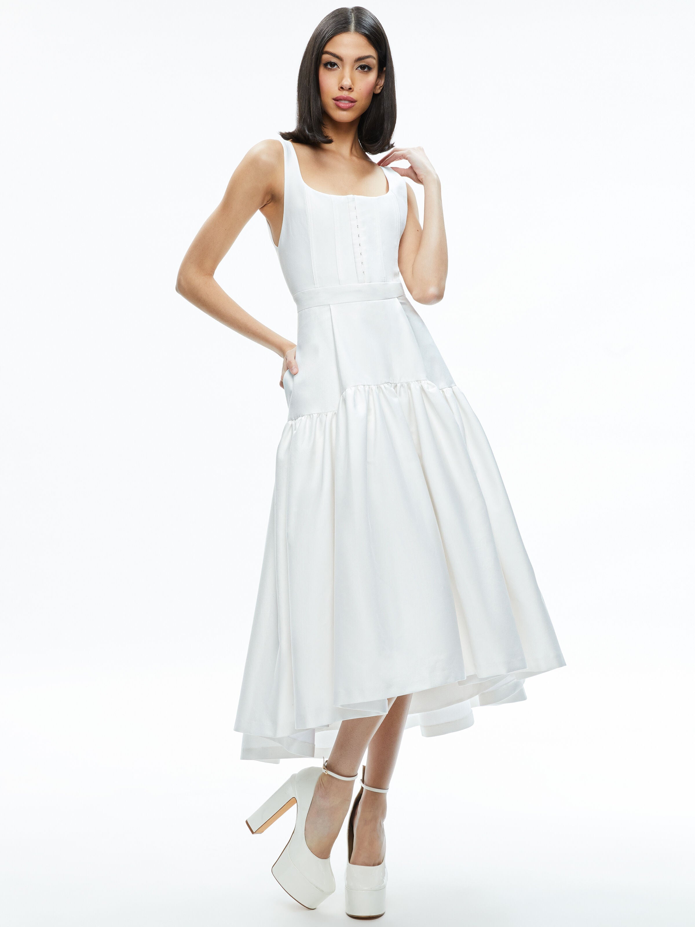 DIANA SLEEVELESS STRUCTURED MIDI DRESS-Black-ALICE + OLIVIA