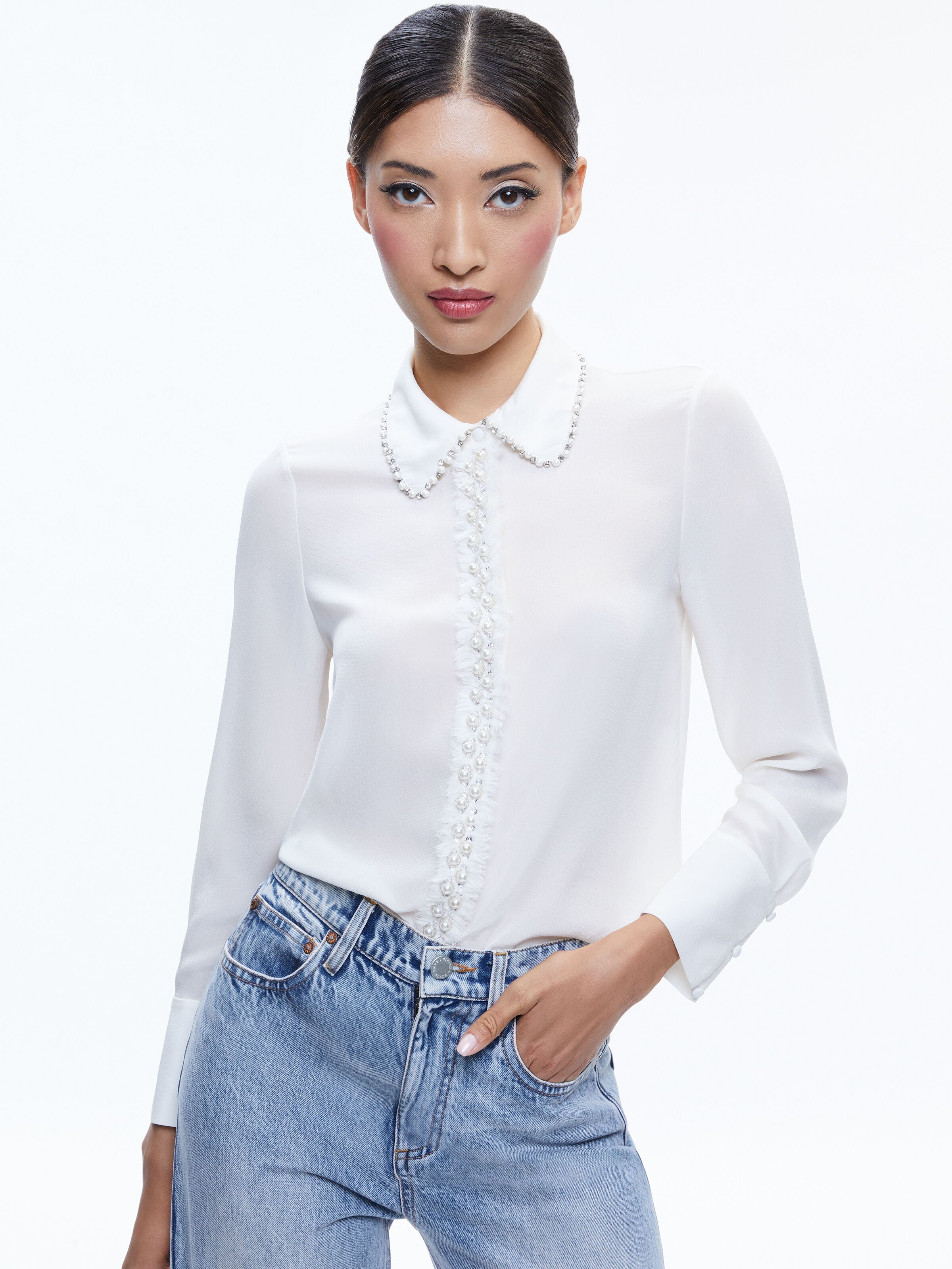 WILLA EMBELLISHED PLACKET TOP-ALICE + OLIVIA
