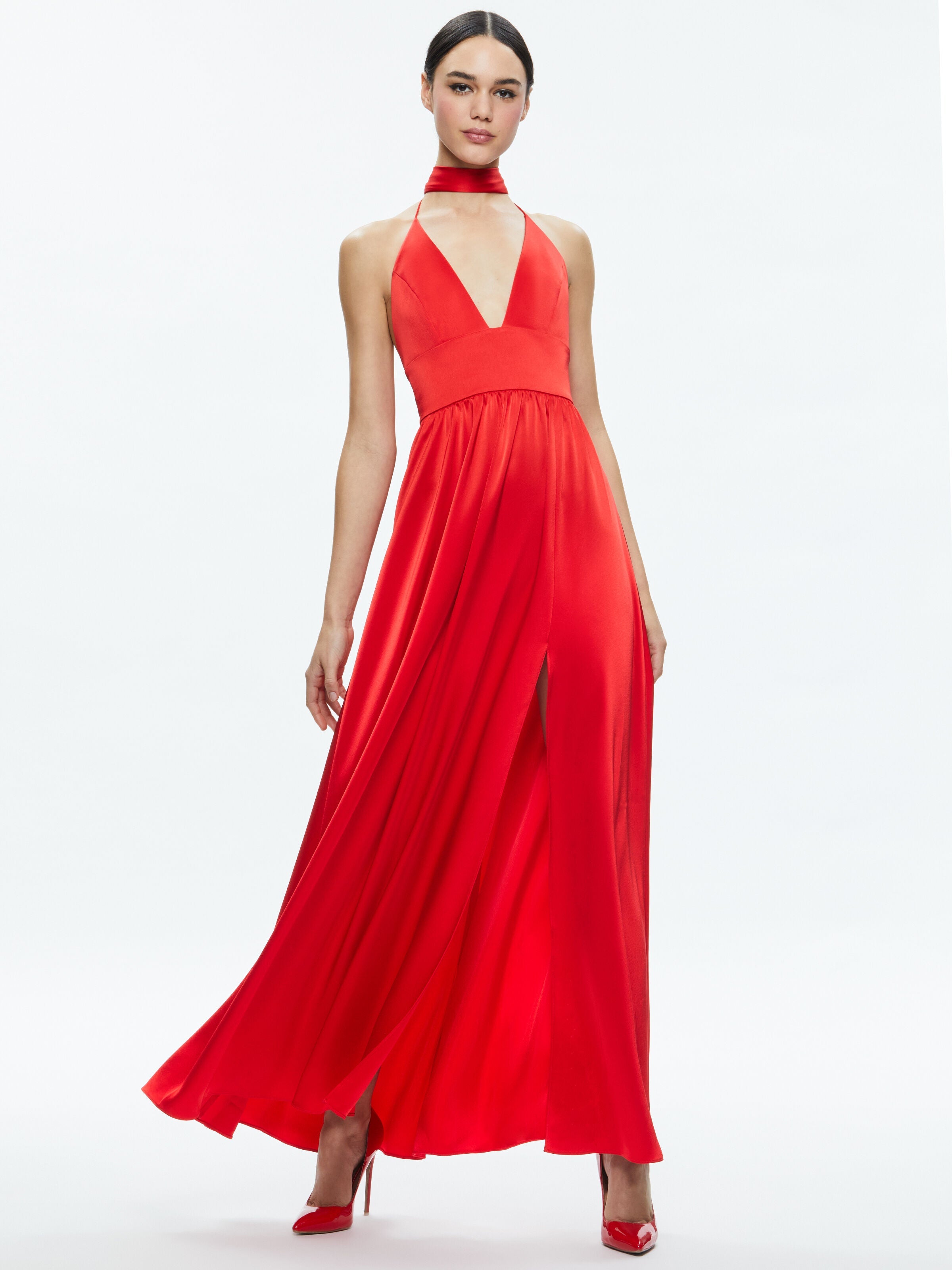 HANNAH HALTER MAXI DRESS-BRIGHT RUBY-ALICE + OLIVIA