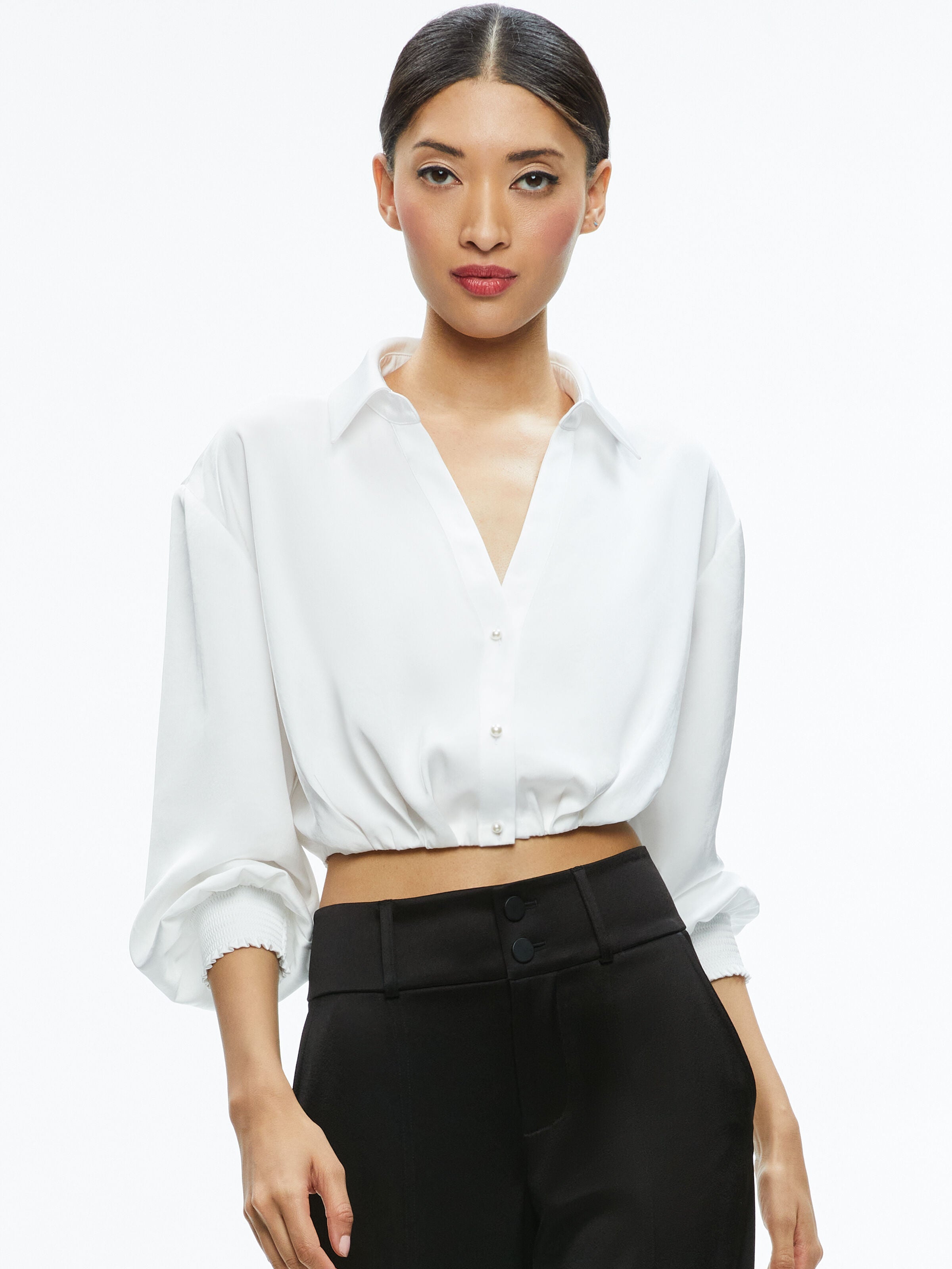 PIERRE PLEATED BACK BUTTON DOWN-OFF WHITE-ALICE + OLIVIA