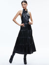 MIRANDA VEGAN HALTER NECK TIERED MIDI DRESS-Black-ALICE + OLIVIA