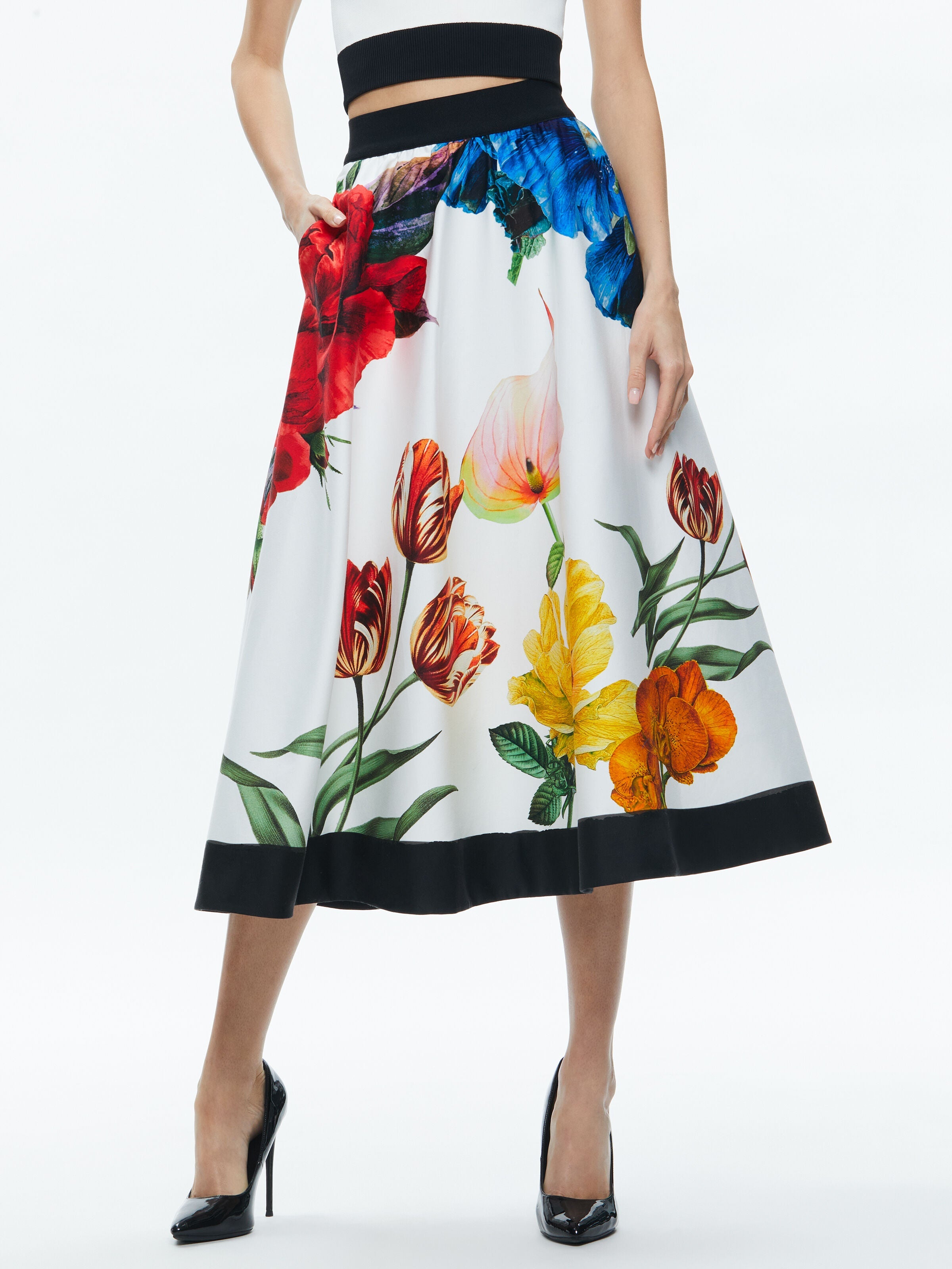EARLA HIGH RISE FLARED MIDI SKIRT-LE PARISIEN-ALICE + OLIVIA