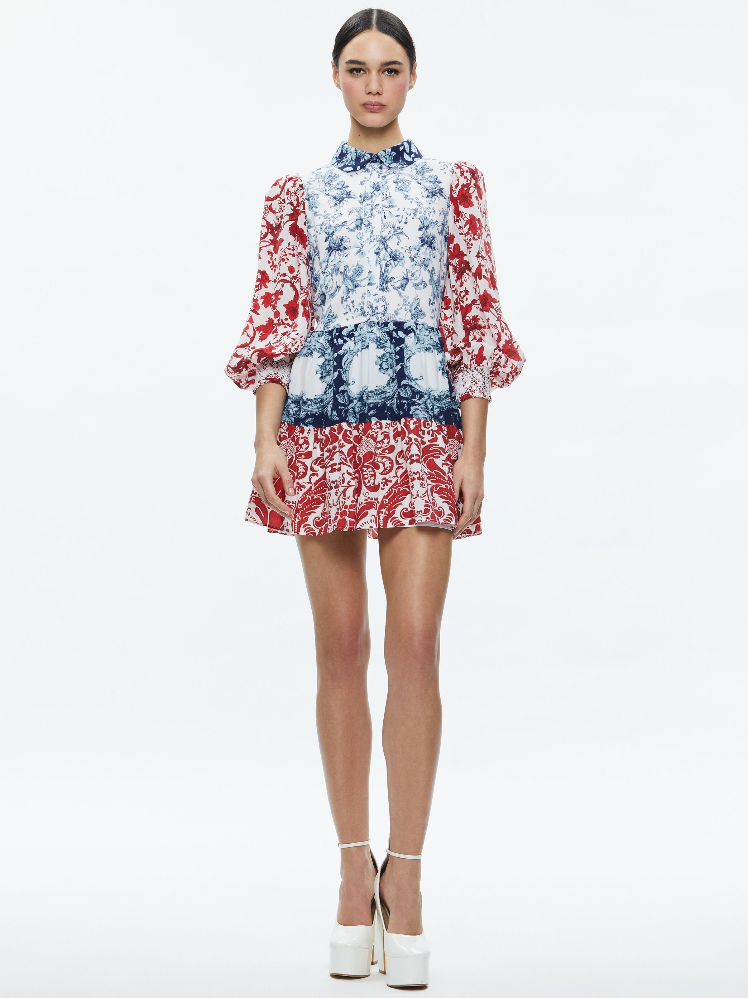PAULIE TIERED BLOUSON SLEEVE MINI DRESS-JE L'ADORE-ALICE + OLIVIA