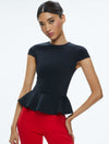 POPPY CREW NECK CAP SLEEVE PEPLUM TOP-ALICE + OLIVIA