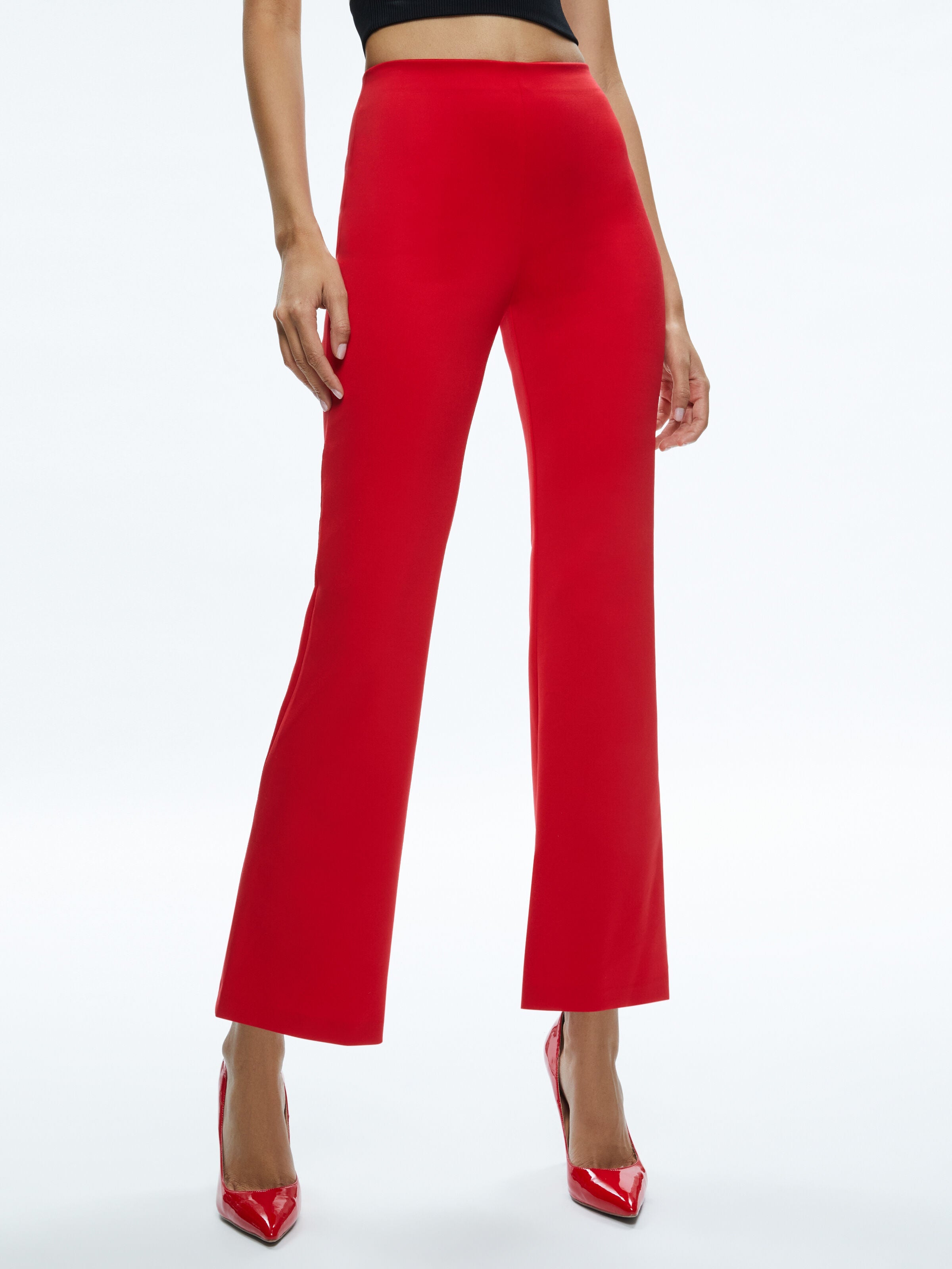 RMP MID RISE BACK-ZIP BOOTCUT ANKLE PANT-BRIGHT RUBY-ALICE + OLIVIA