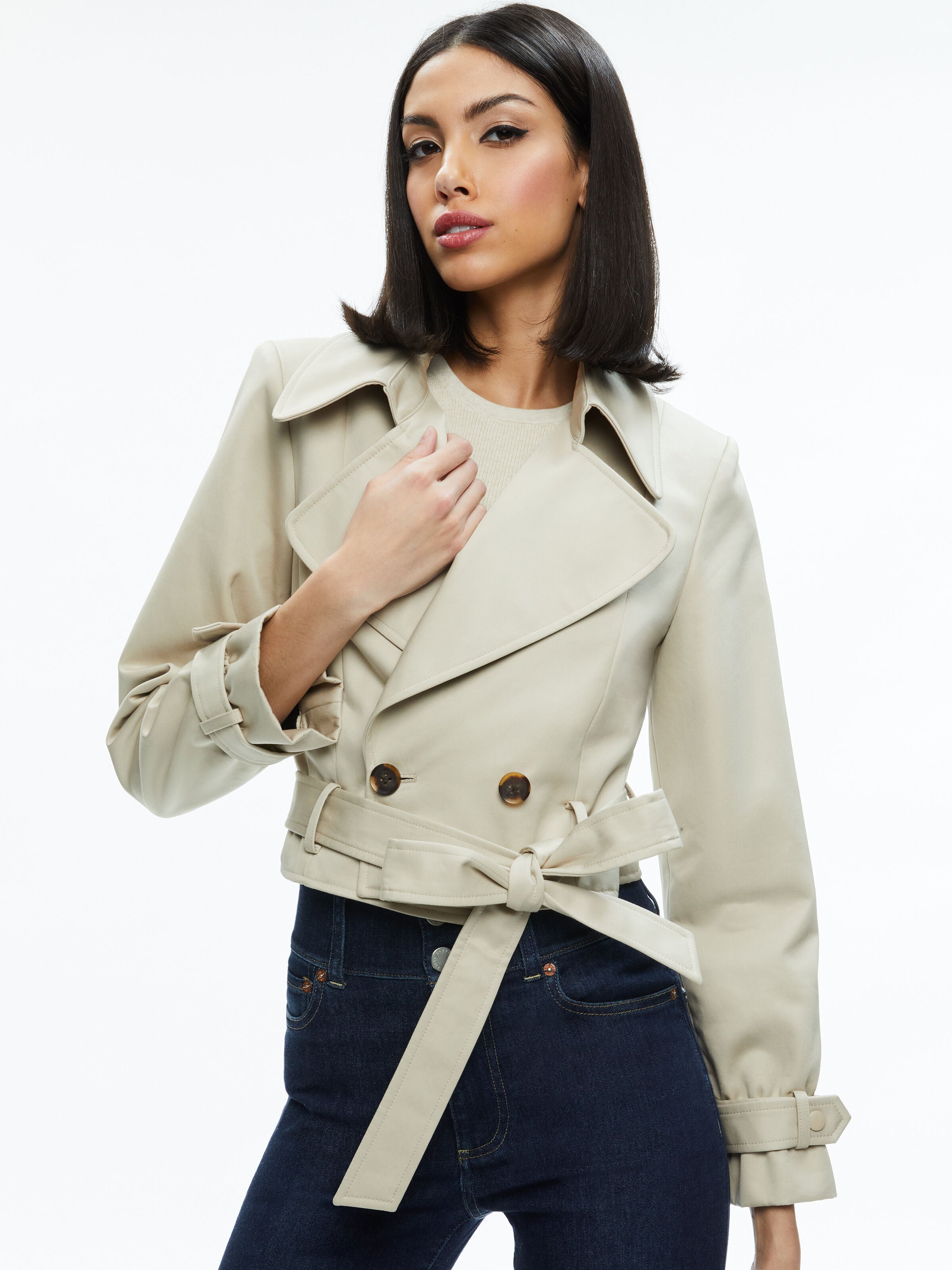 HAYLEY CROPPED TRENCH COAT WITH BELT-ALICE + OLIVIA