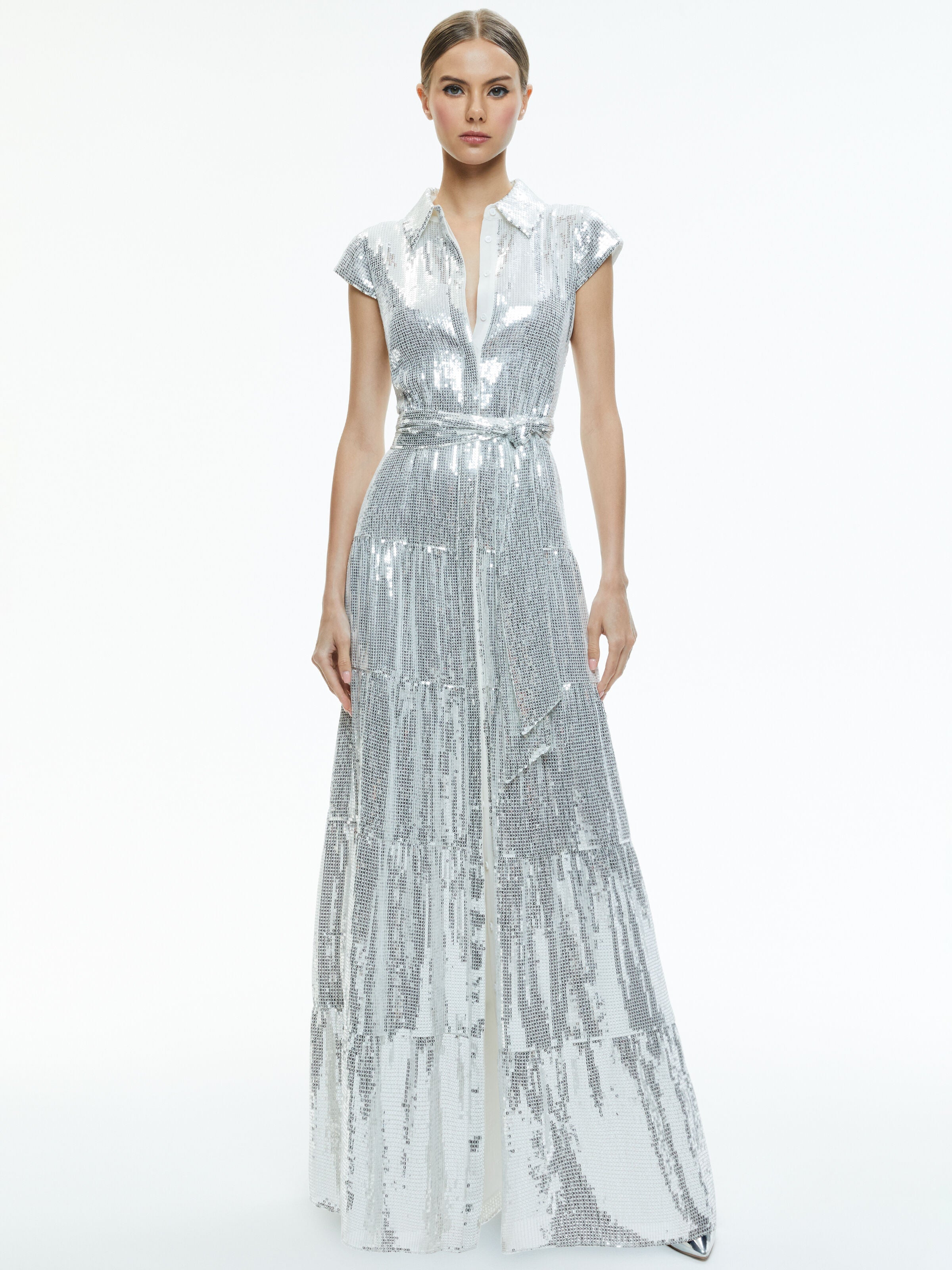 MIRANDA EMBELLISHED TIERED MAXI DRESS-SILVER-ALICE + OLIVIA