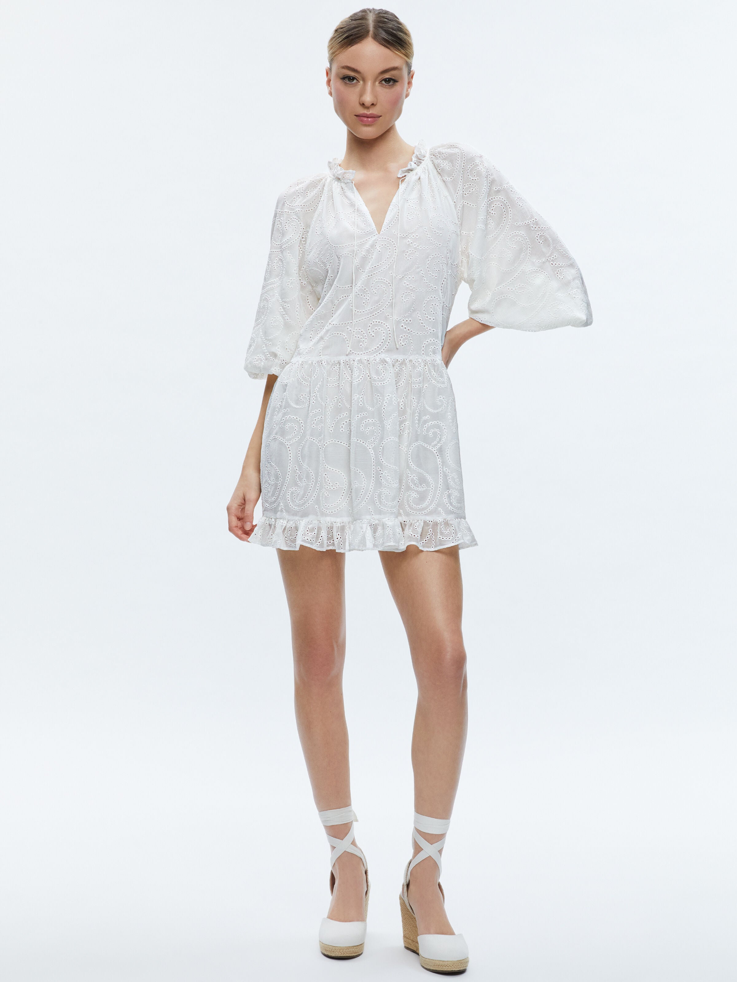 SHERRIE GATHERED TUNIC DRESS-OFF WHITE-ALICE + OLIVIA