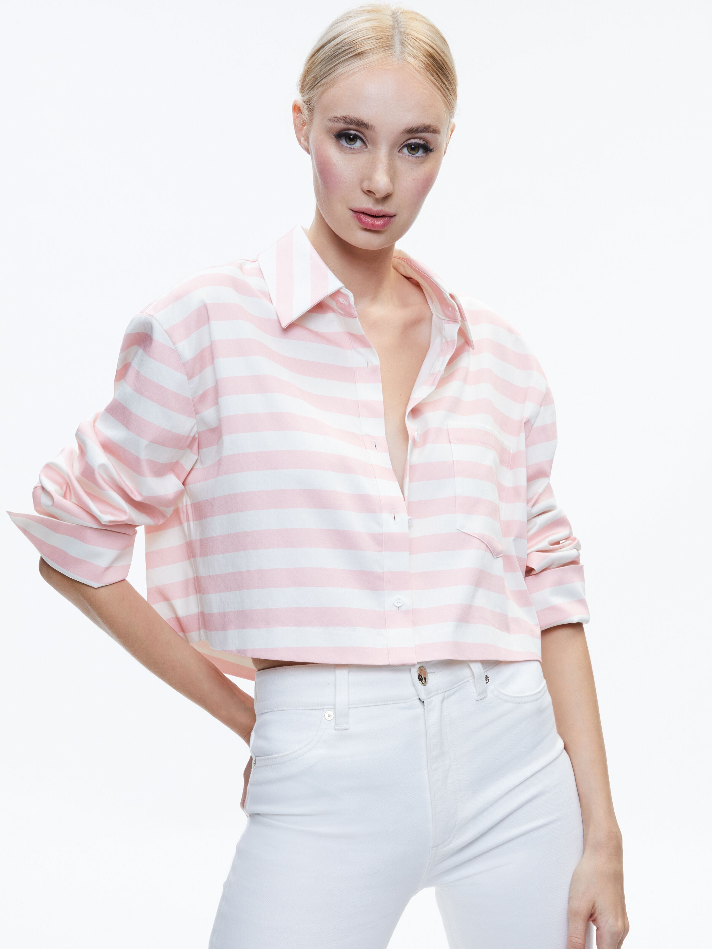 FINELY CROPPED BUTTON DOWN-ALICE + OLIVIA