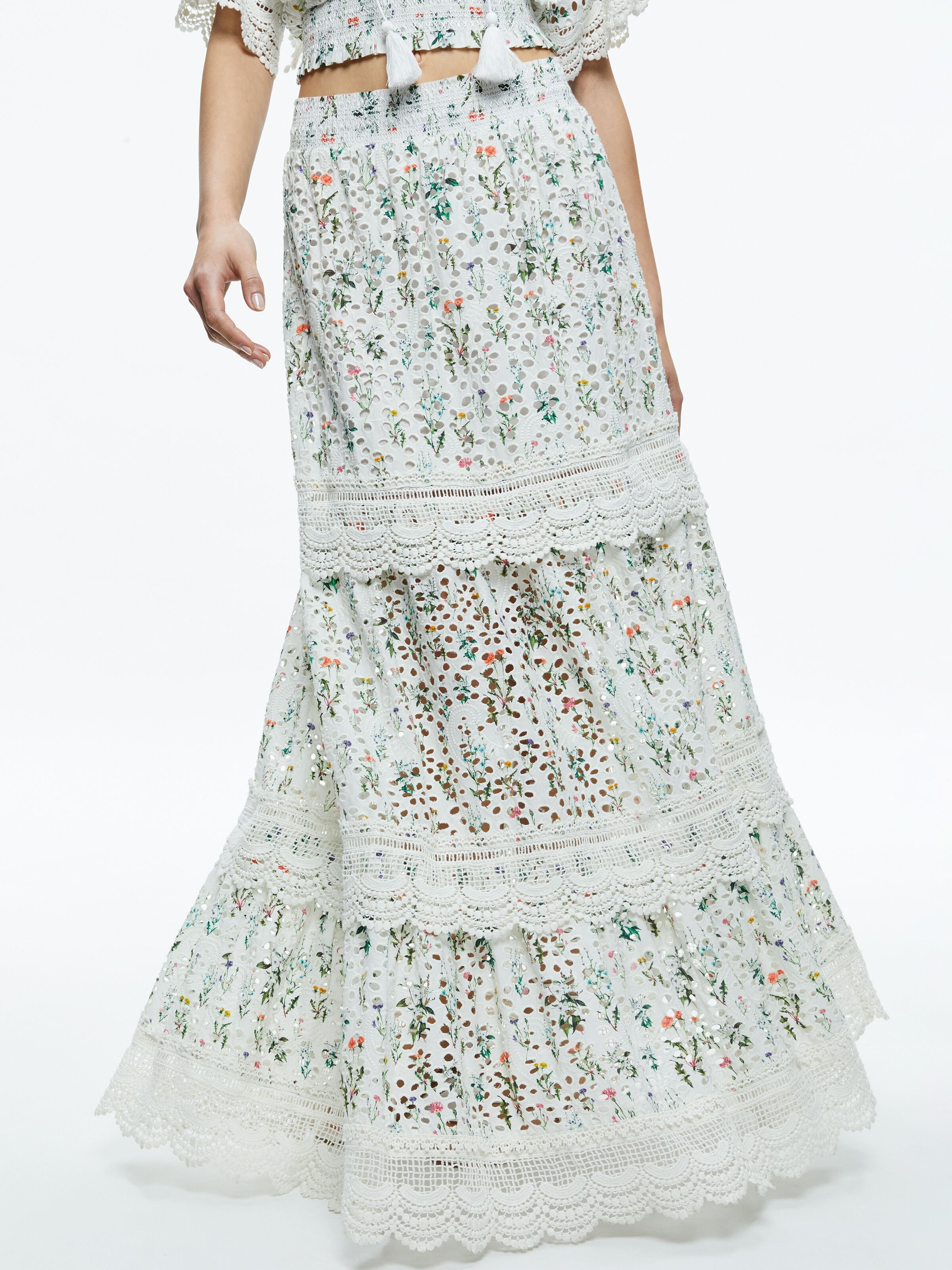 REISE EMBROIDERED TIERED MAXI SKIRT-ALICE + OLIVIA