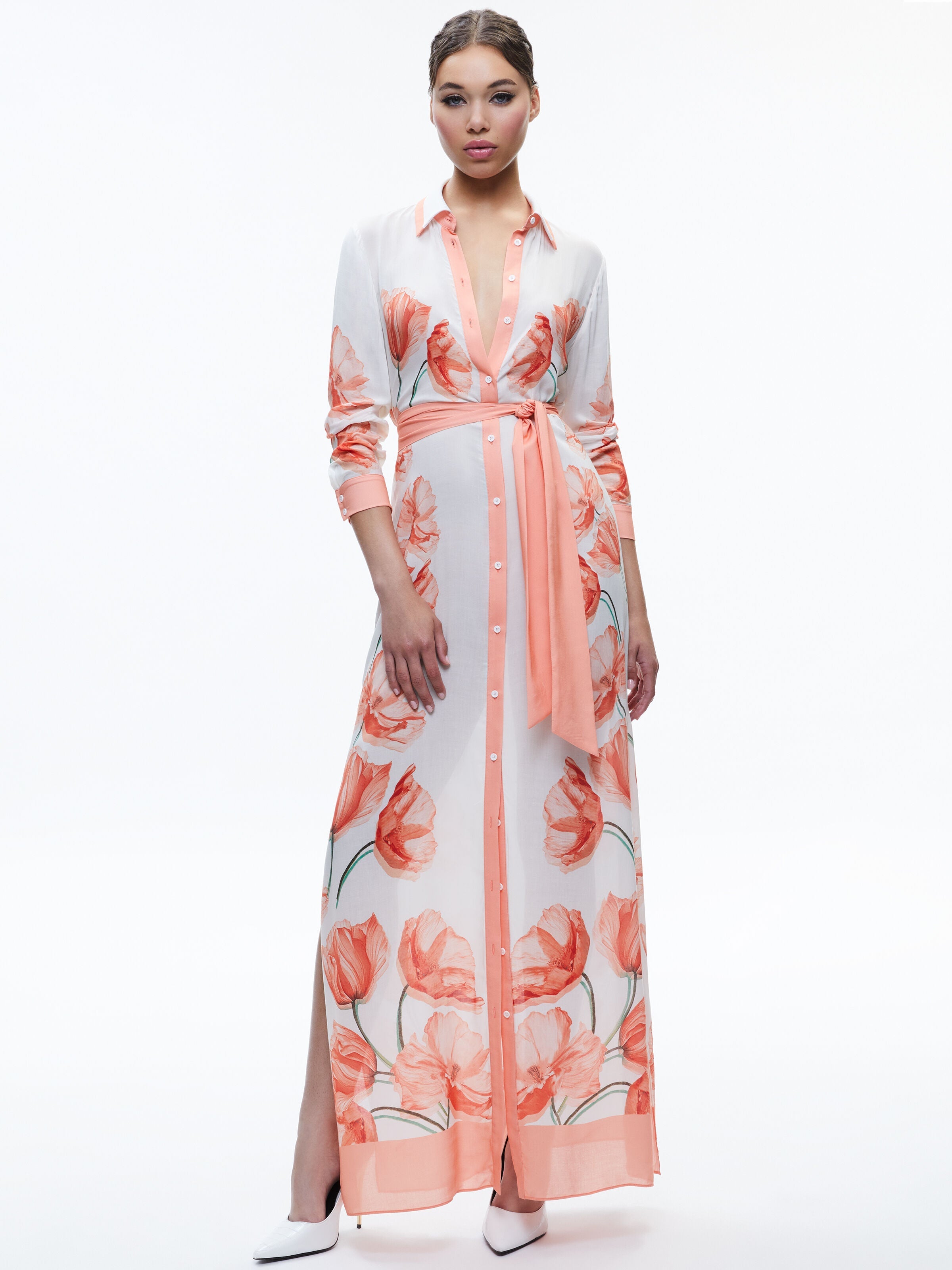 CHASSIDY MAXI SHIRT DRESS-FALLING FOR YOU OFF WHITE-ALICE + OLIVIA
