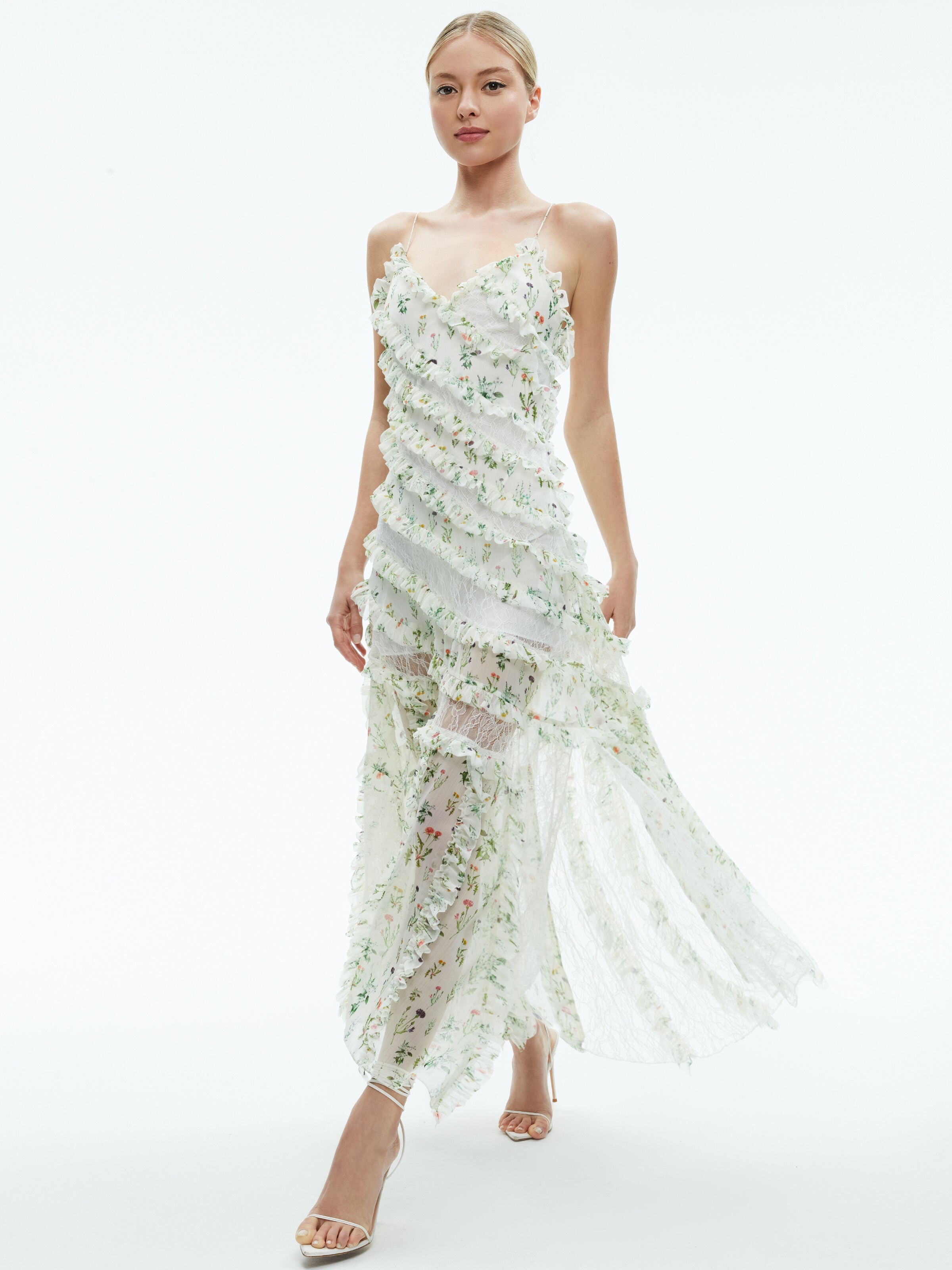 SONDRA LACE RUFFLED MAXI DRESS-GEORGIA FLORAL-ALICE + OLIVIA