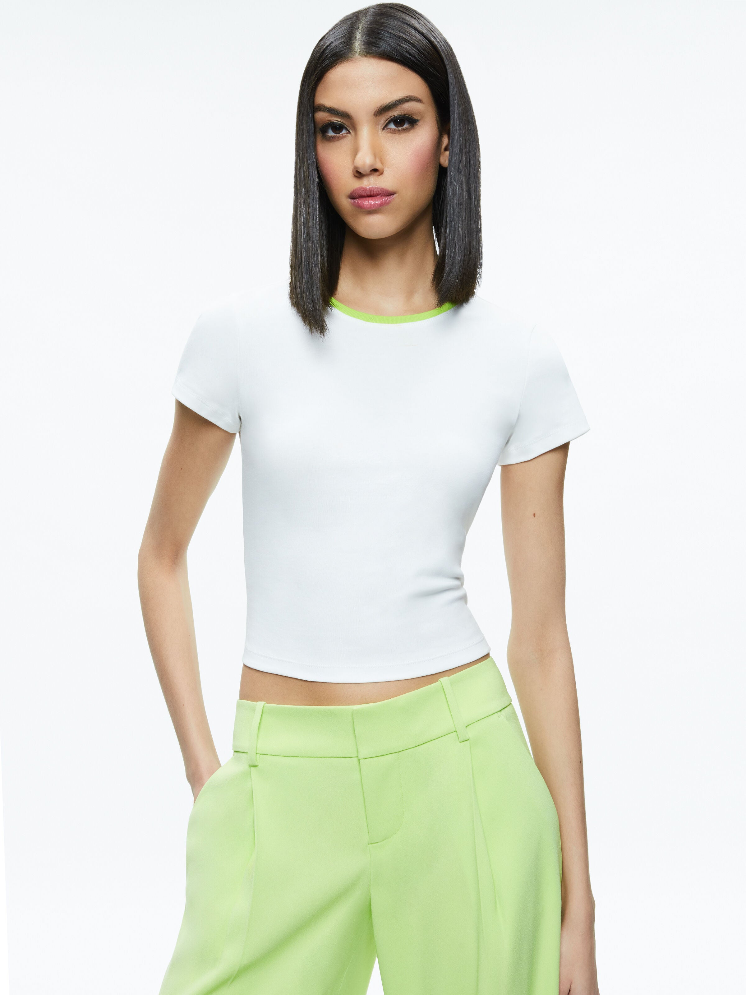 TASHIA RINGER BABY TEE-OFF WHITE/PINK LACE-ALICE + OLIVIA