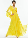 SELENE DEEP V NECK PLEATED MAXI DRESS-HAPPY YELLOW-ALICE + OLIVIA