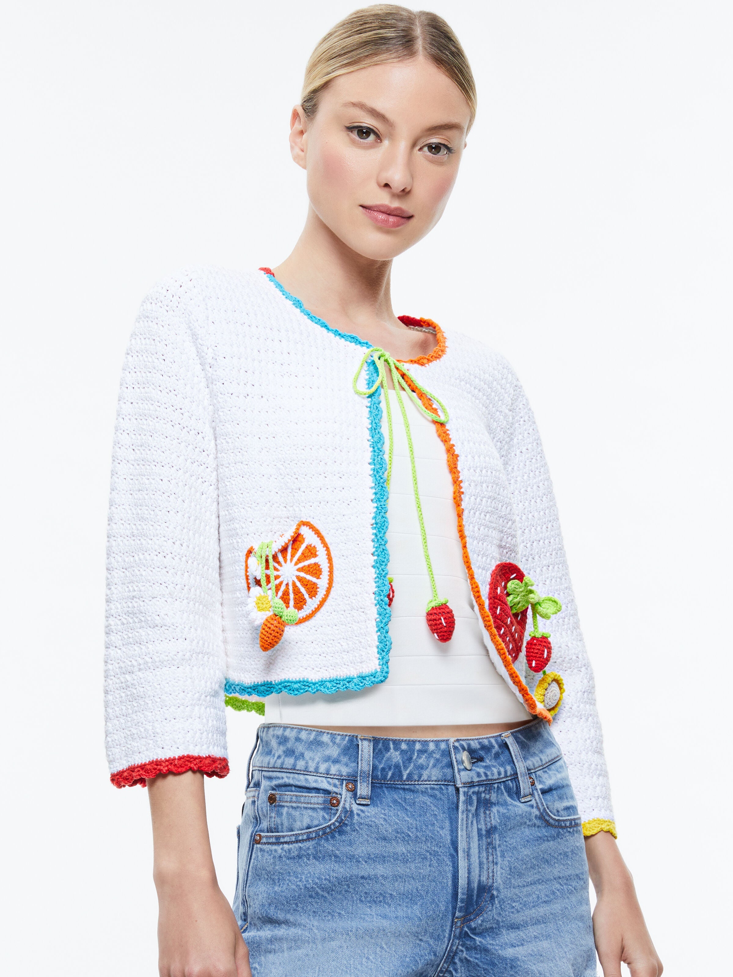 ANDERSON TIE FRONT CARDIGAN-SOFT WHITE MULTI-ALICE + OLIVIA