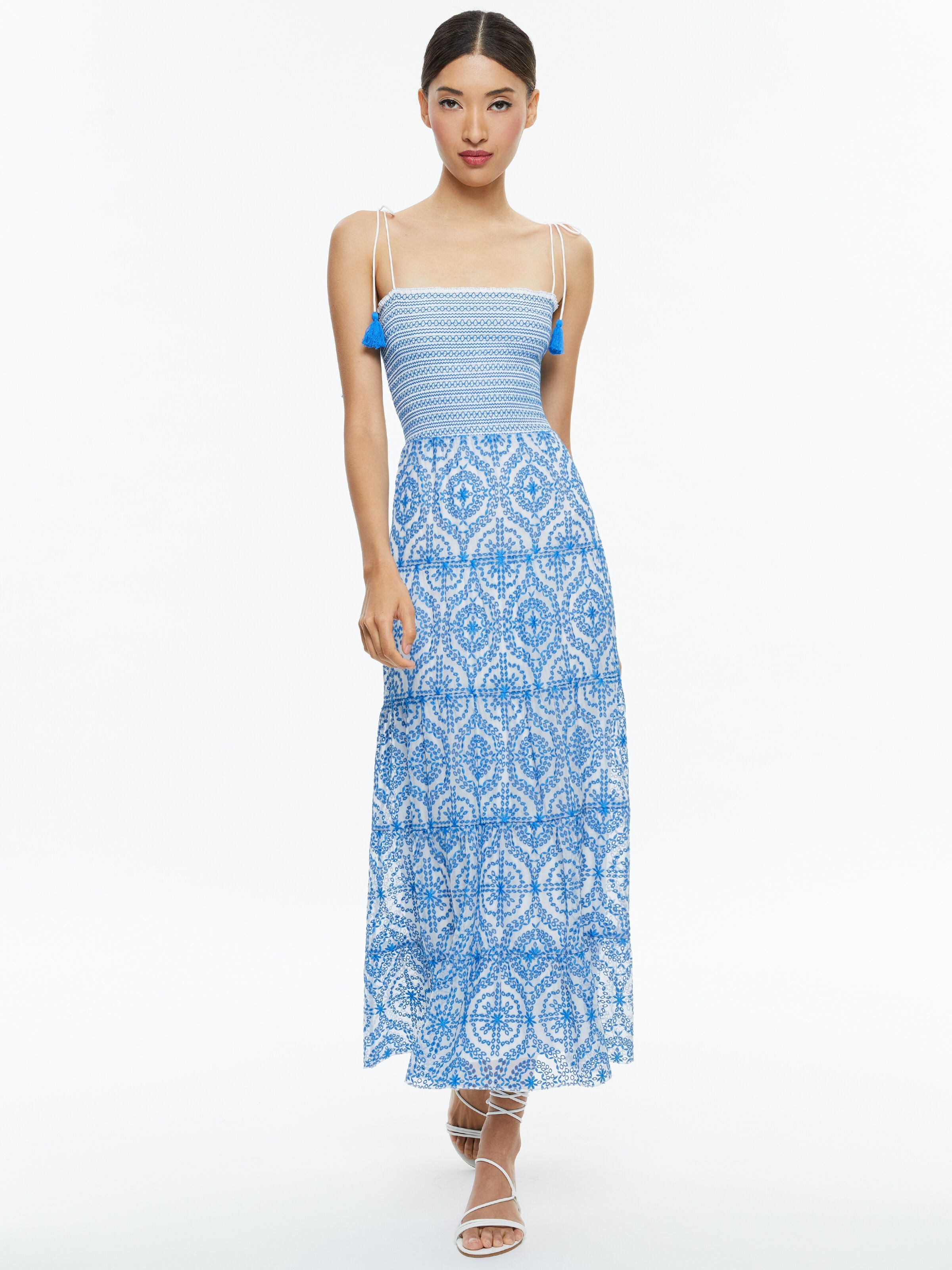 MARNA TIERED MIDI TIE STRAP DRESS