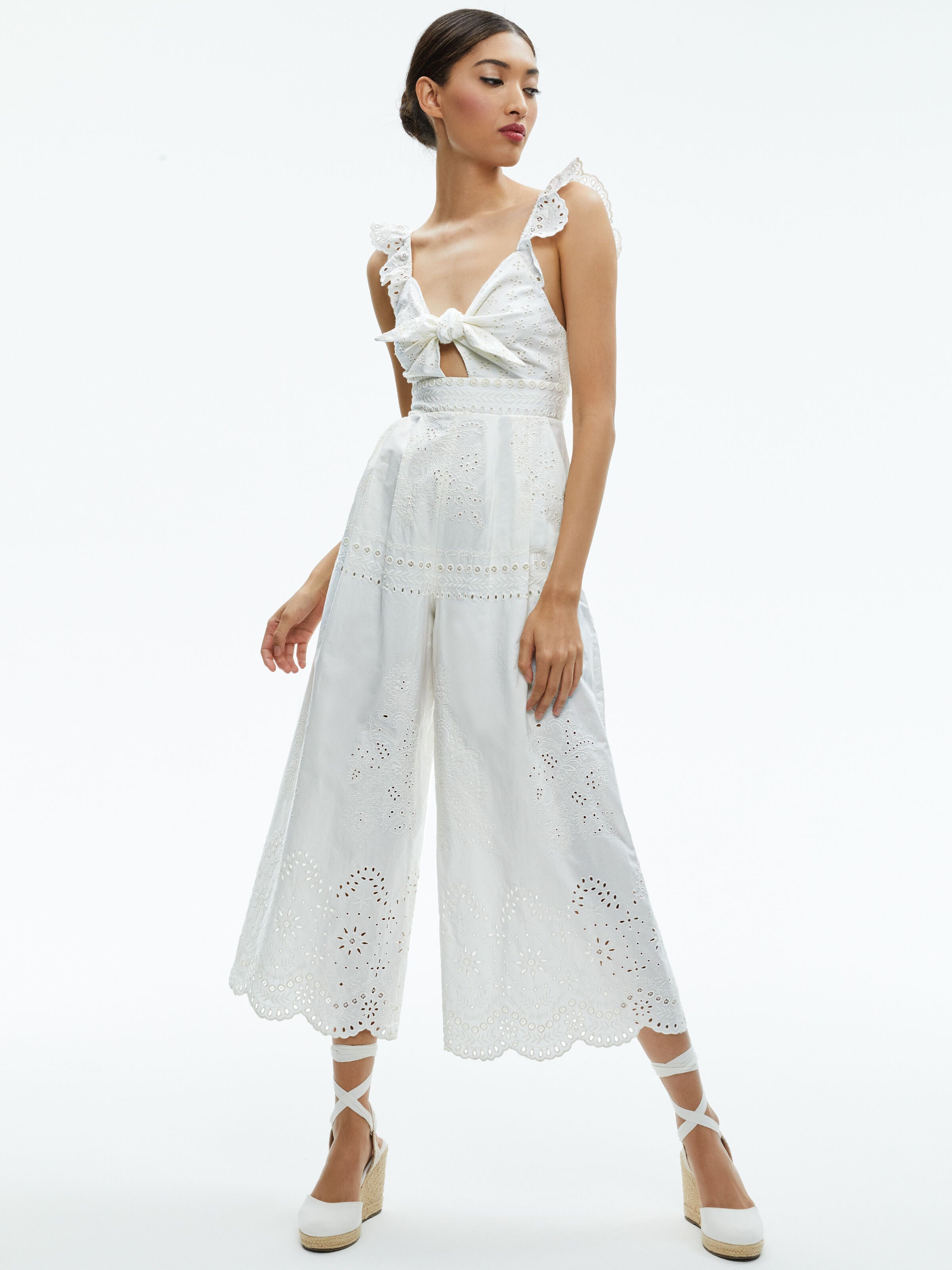 ROSINA TIE FRONT CUTOUT JUMPSUIT-OFF WHITE-ALICE + OLIVIA