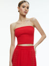 PENELOPE SMOCKED STRAPLESS CROP TOP-BRIGHT RUBY-ALICE + OLIVIA
