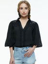 VENTY BUTTON FRONT BLOUSE-Black-ALICE + OLIVIA