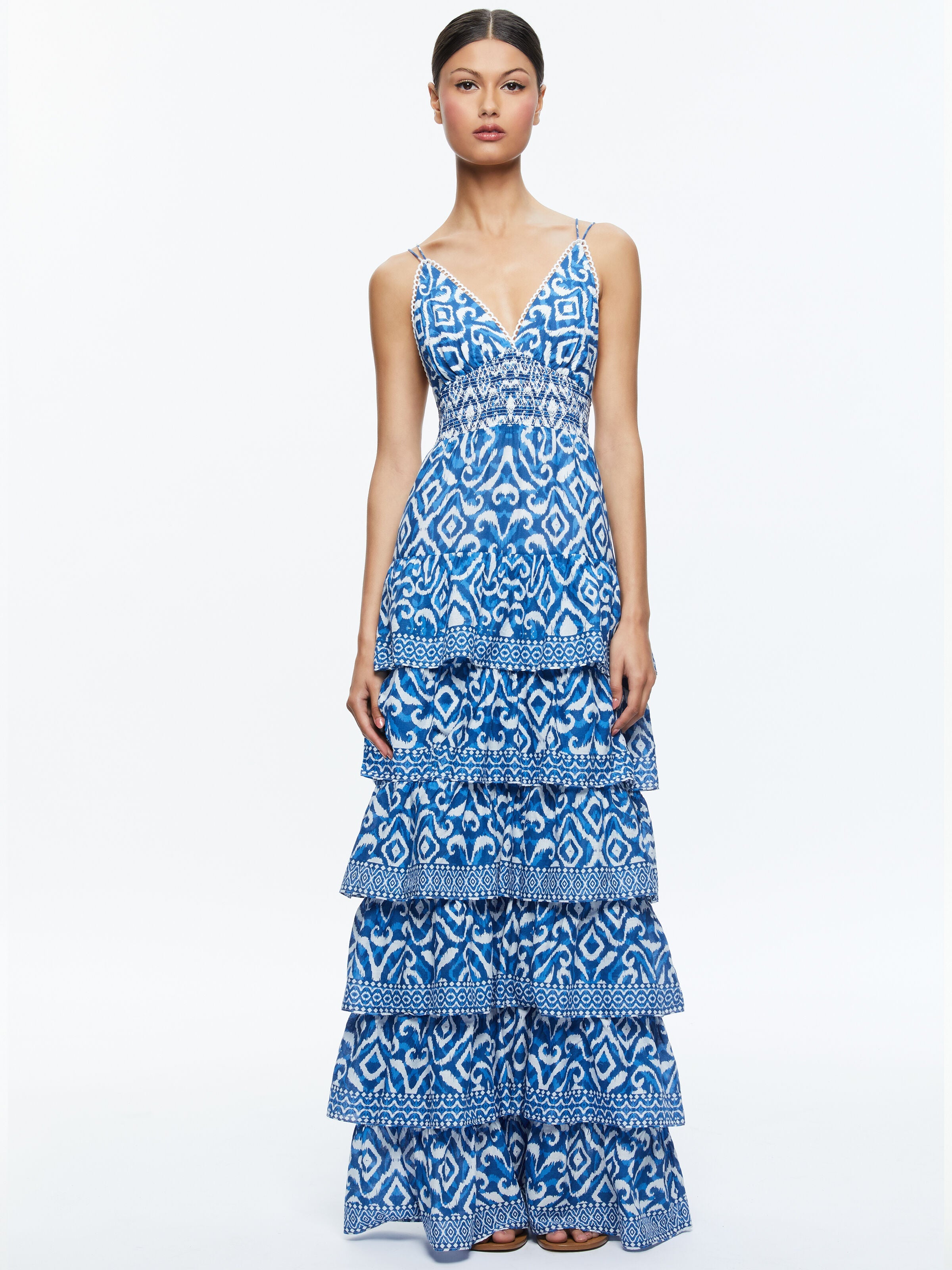 IMOGENE TIERED MAXI DRESS-ARTISAN IKAT FRENCH BLUE-ALICE + OLIVIA