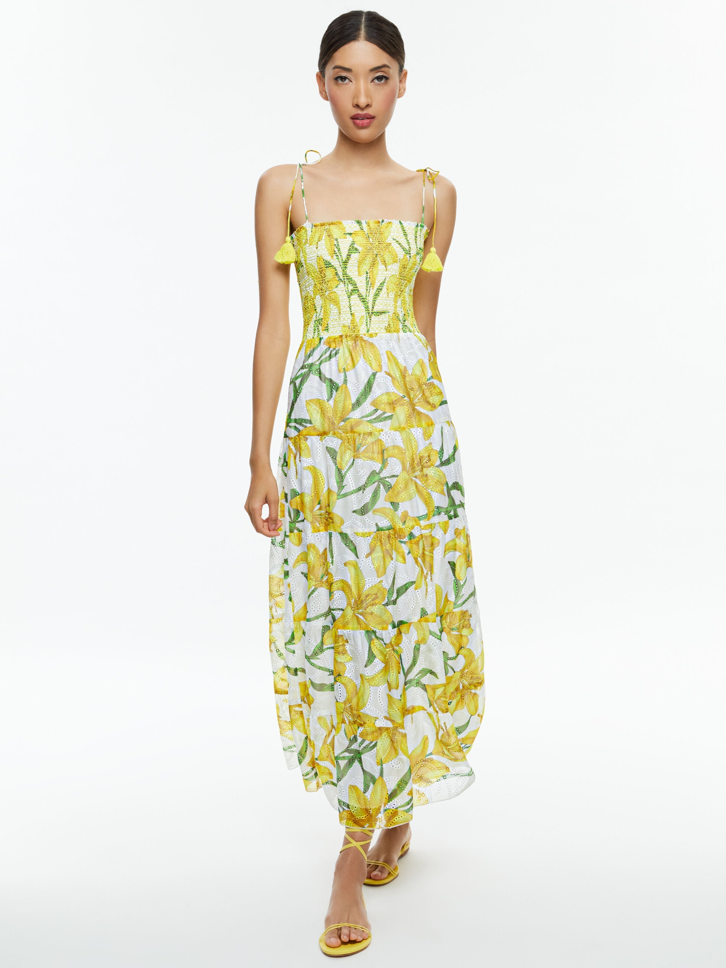MARNA TIERED MIDI TIE STRAP DRESS-ALICE + OLIVIA