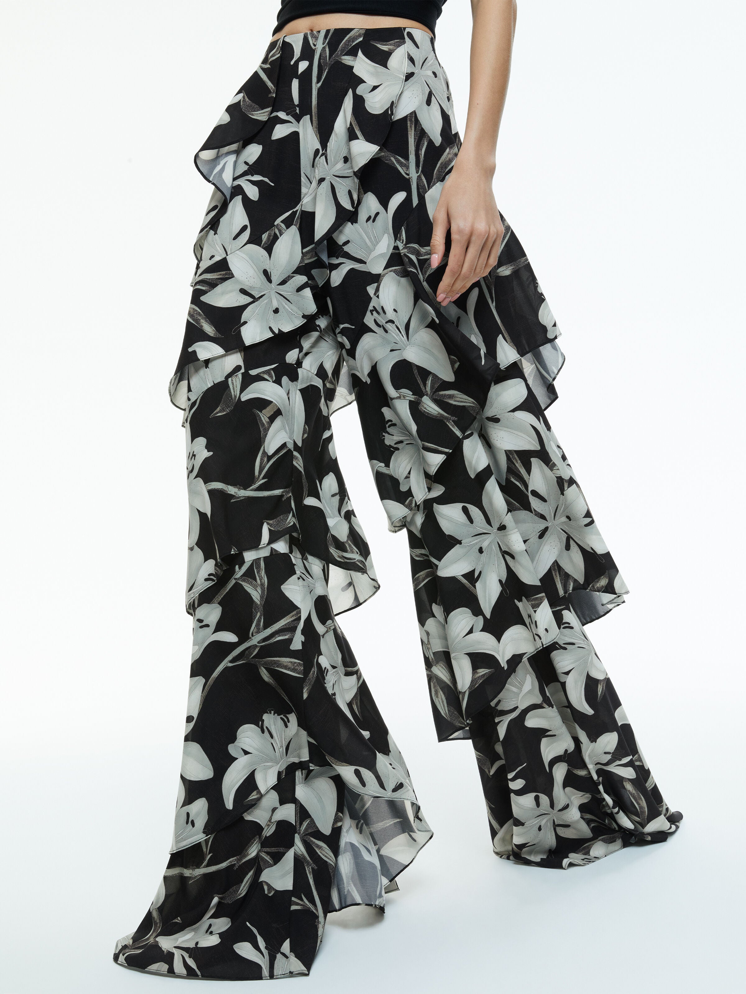LOTUS HIGH RISE WIDE LEG RUFFLE PANT-ALICE + OLIVIA