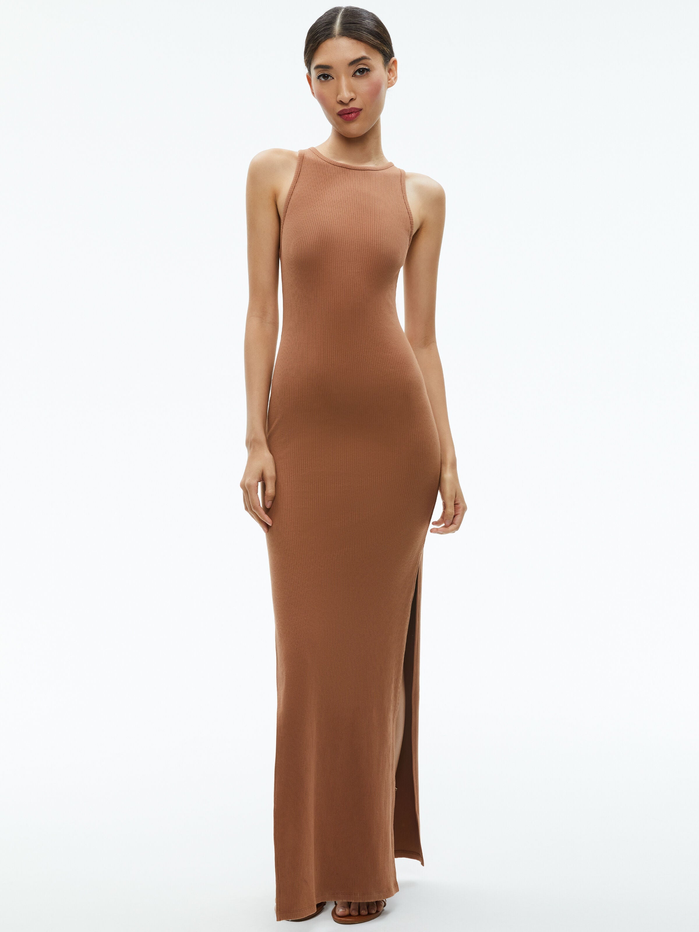 PANIA RACERBACK RIBBED SIDE SLIT MAXI DRESS-ALICE + OLIVIA