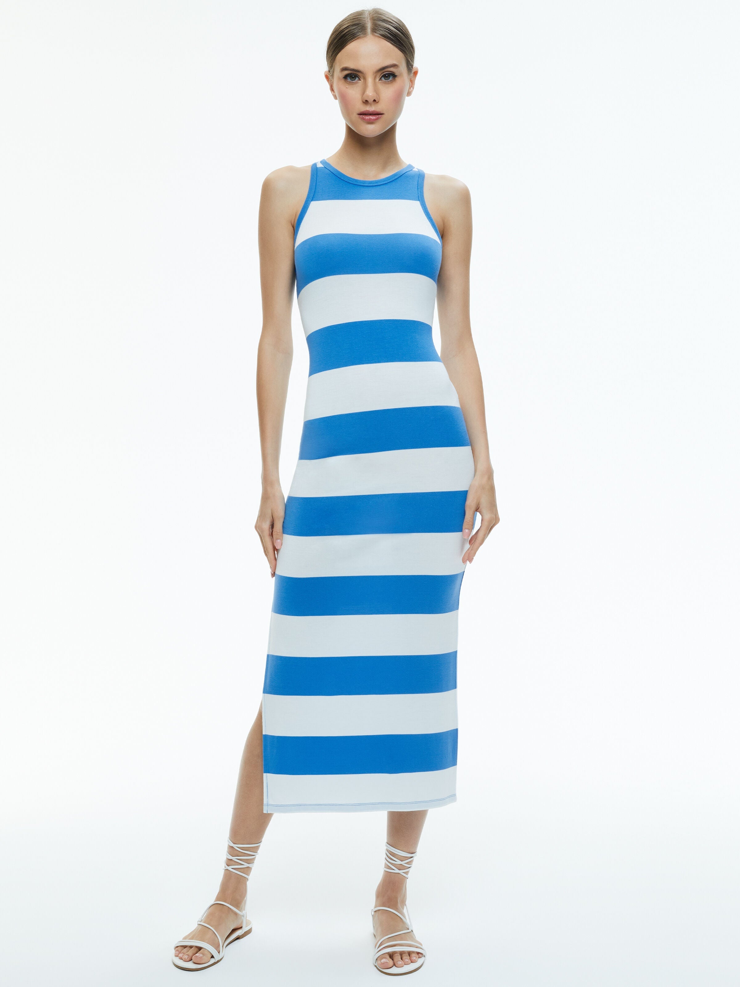 PANIA RACERBACK SIDE SLIT MIDI DRESS-FRENCH BLUE/OFF WHITE-ALICE + OLIVIA
