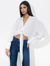 HANNON TIE FRONT BLOUSE-Black-ALICE + OLIVIA