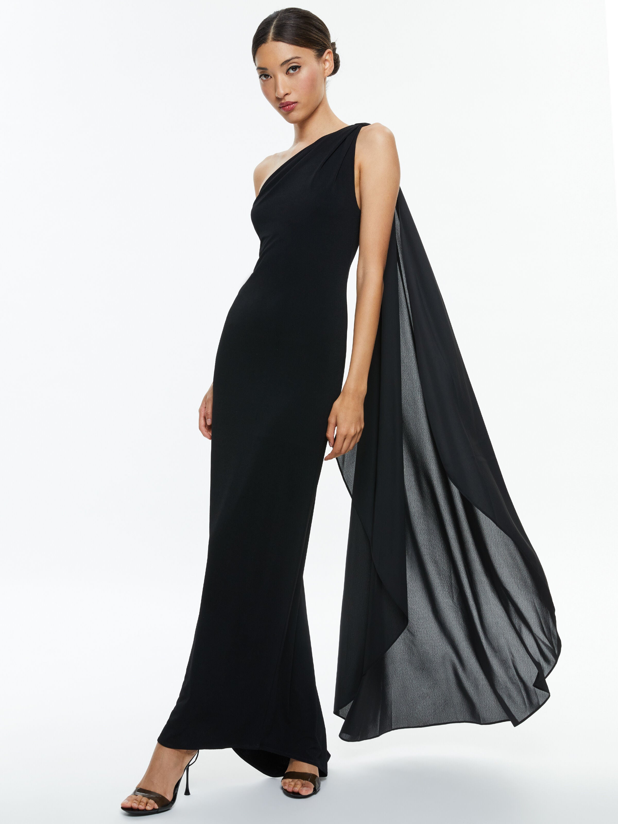 ANJA ONE SHOULDER DRAPED MAXI DRESS-Black-ALICE + OLIVIA