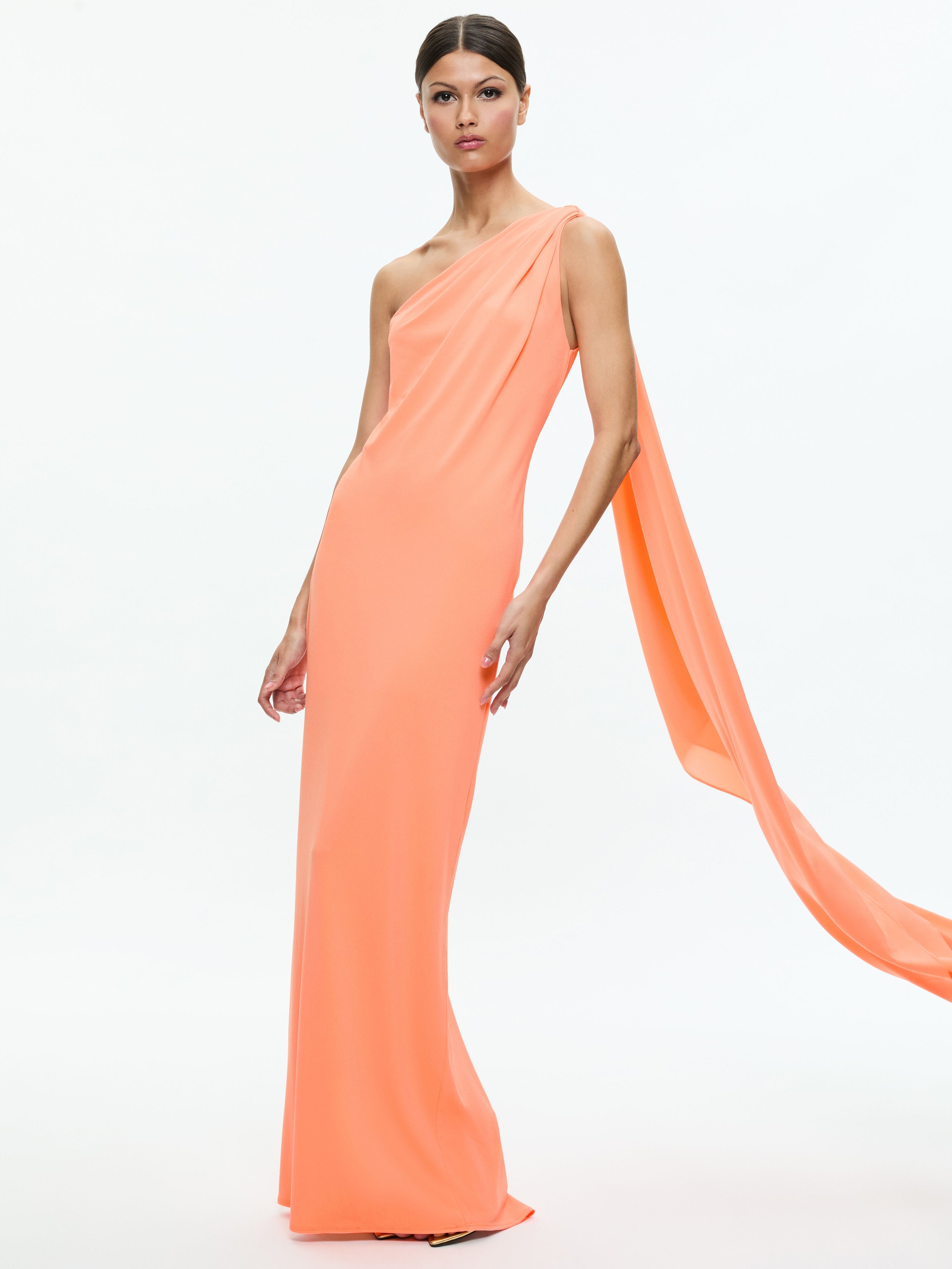 ANJA ONE SHOULDER DRAPED MAXI DRESS-Black-ALICE + OLIVIA