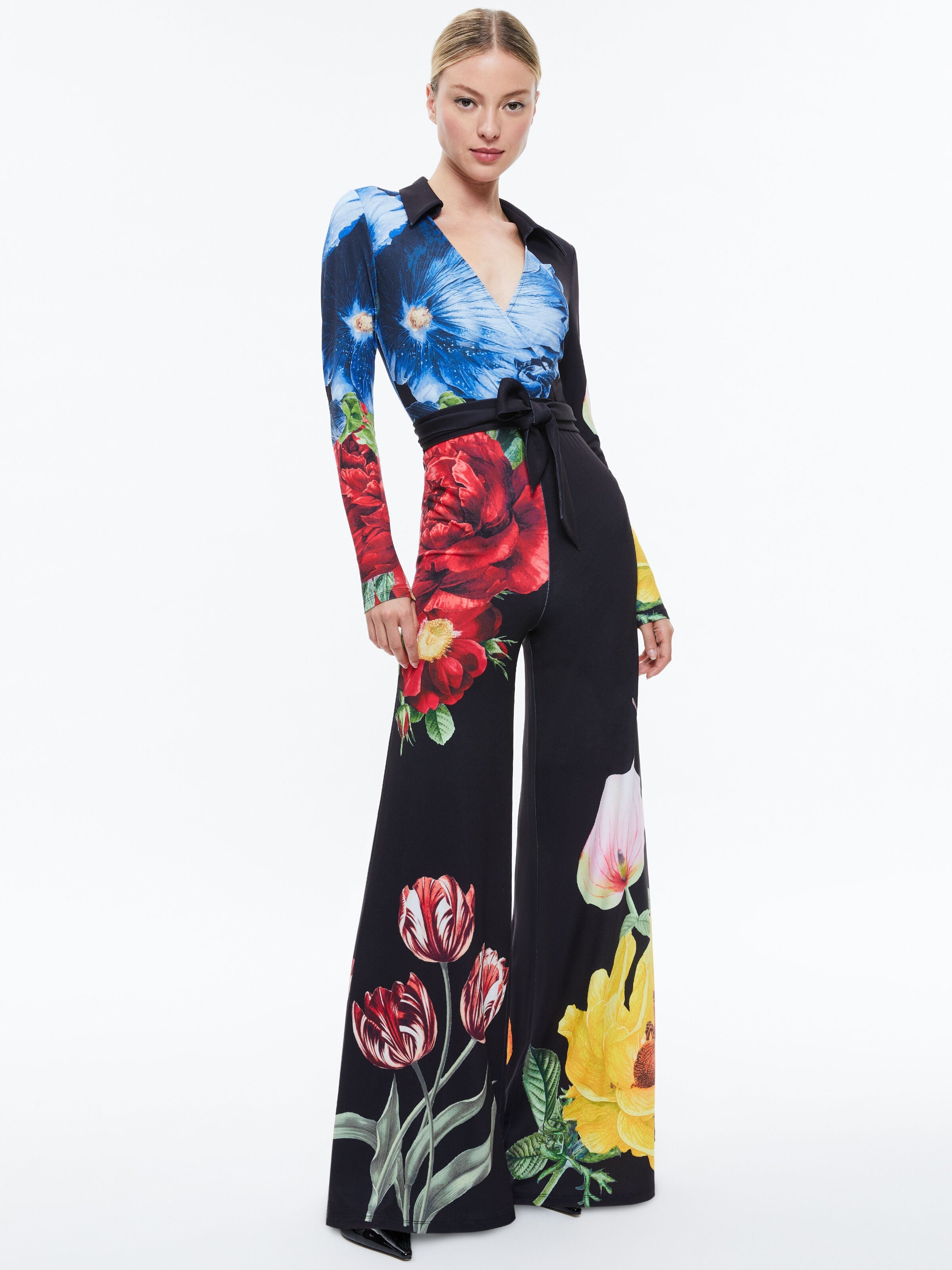 MELINDA WIDE LEG WRAP JUMPSUIT-LE PARISIEN BLACK-ALICE + OLIVIA