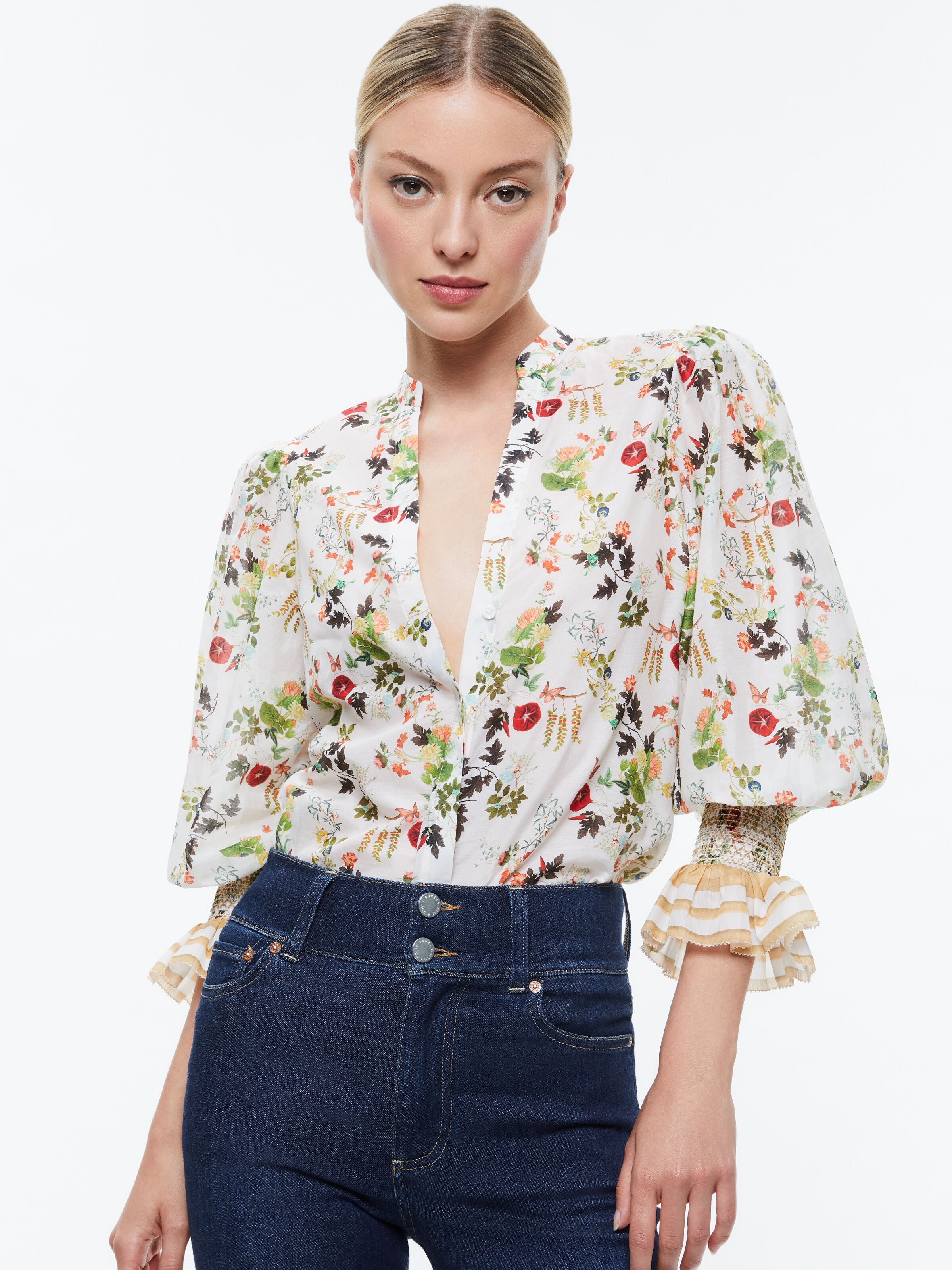 ILAN BUTTON FRONT BLOUSE-BLUSH KISS VANILLA-ALICE + OLIVIA