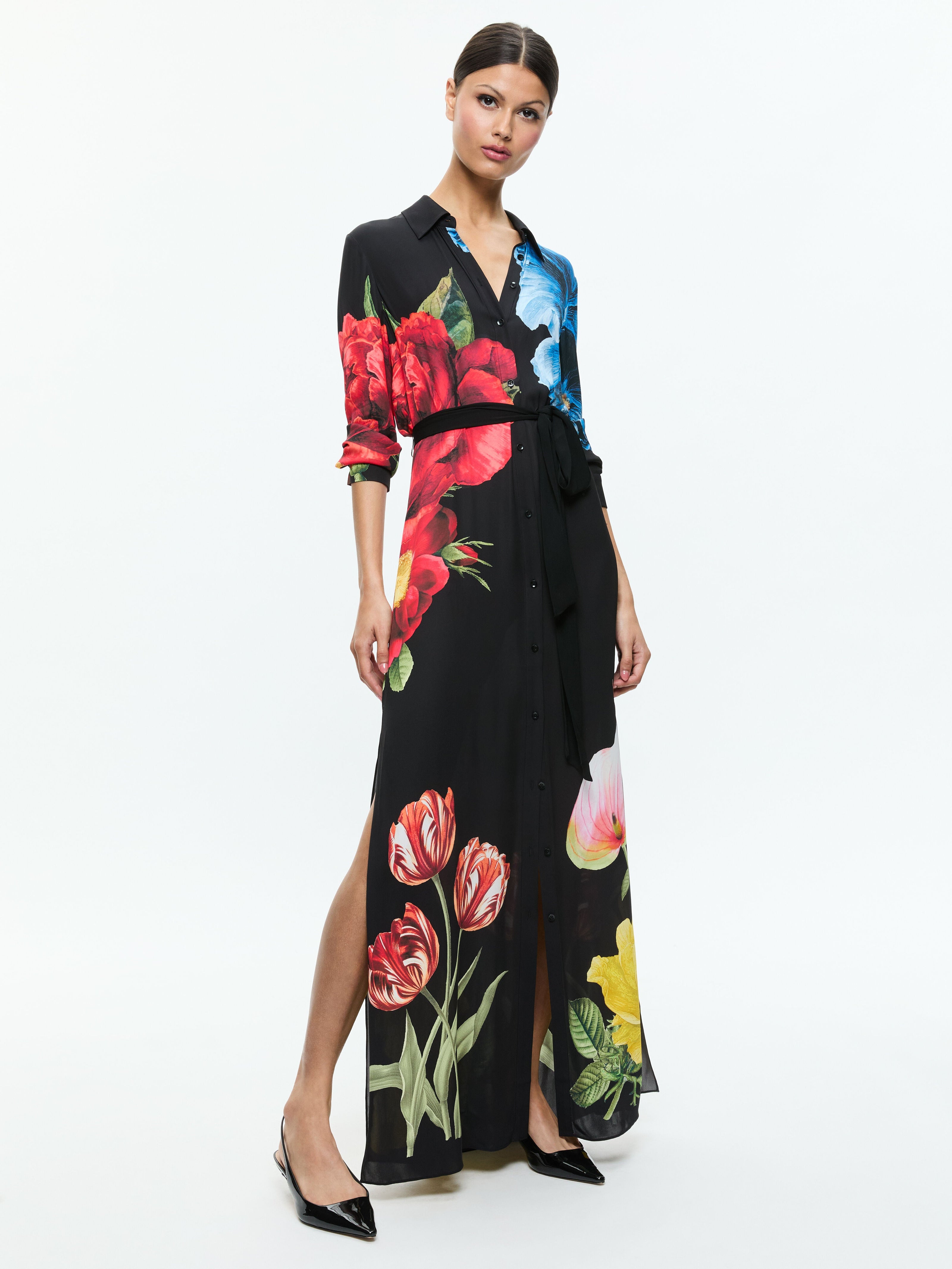 CHASSIDY MAXI SHIRT DRESS-LE PARISIEN BLACK-ALICE + OLIVIA