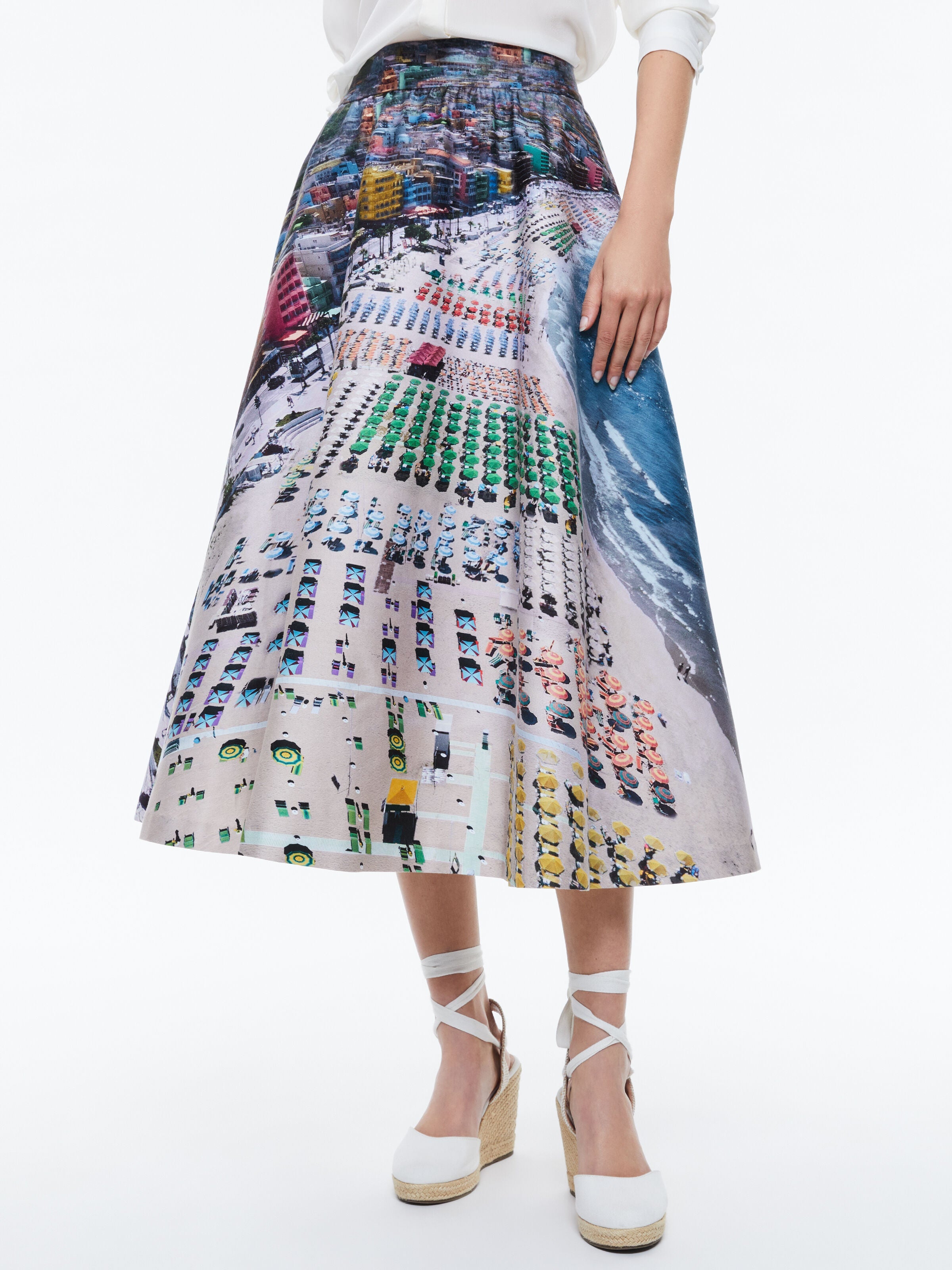 EARLA HIGH RISE FLARE SKIRT-WHISPERING WAVES-ALICE + OLIVIA